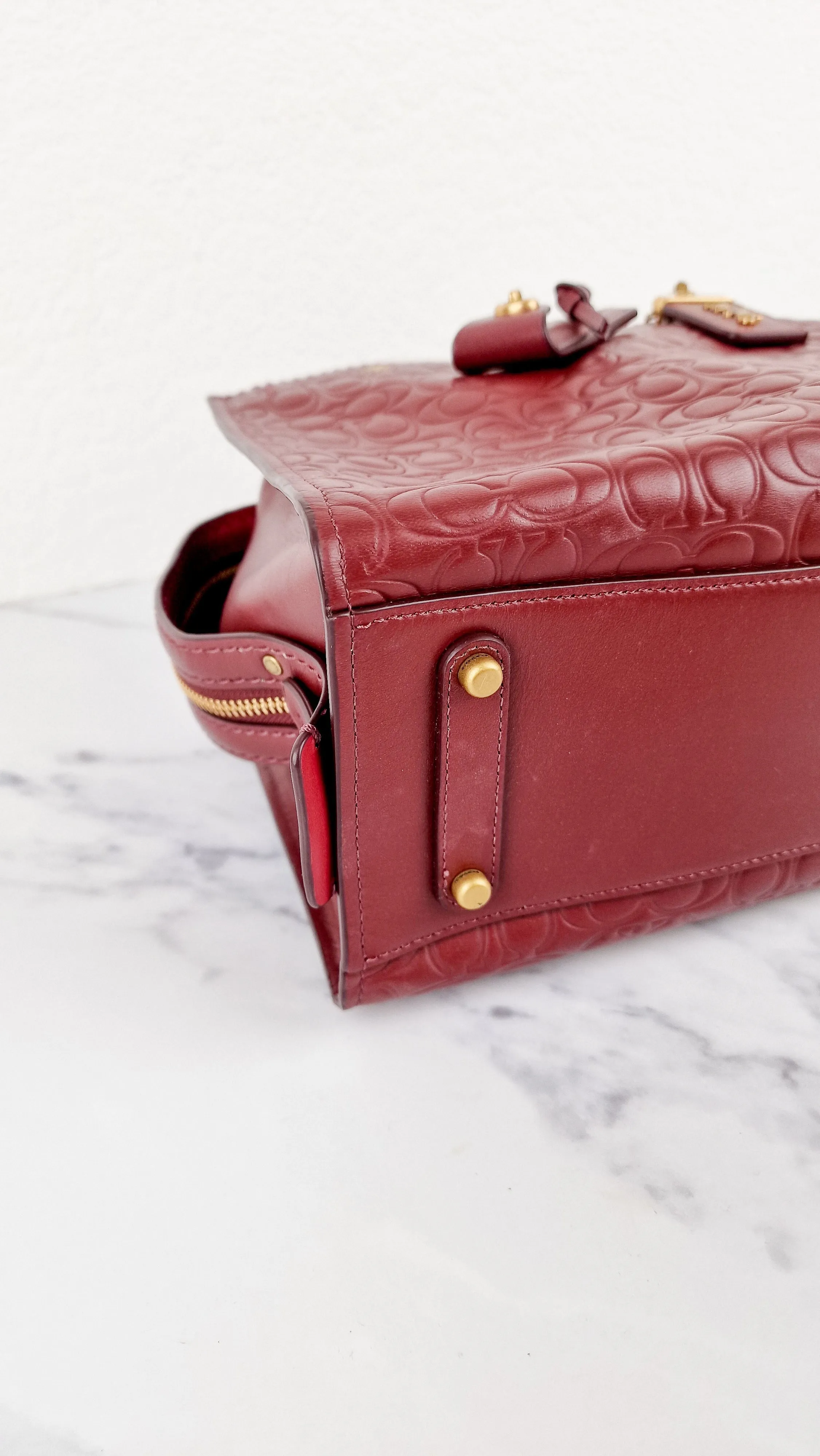 Coach Rogue 25 in Burgundy Signature Embossed Leather Floral Bow Lining - Coach 26839