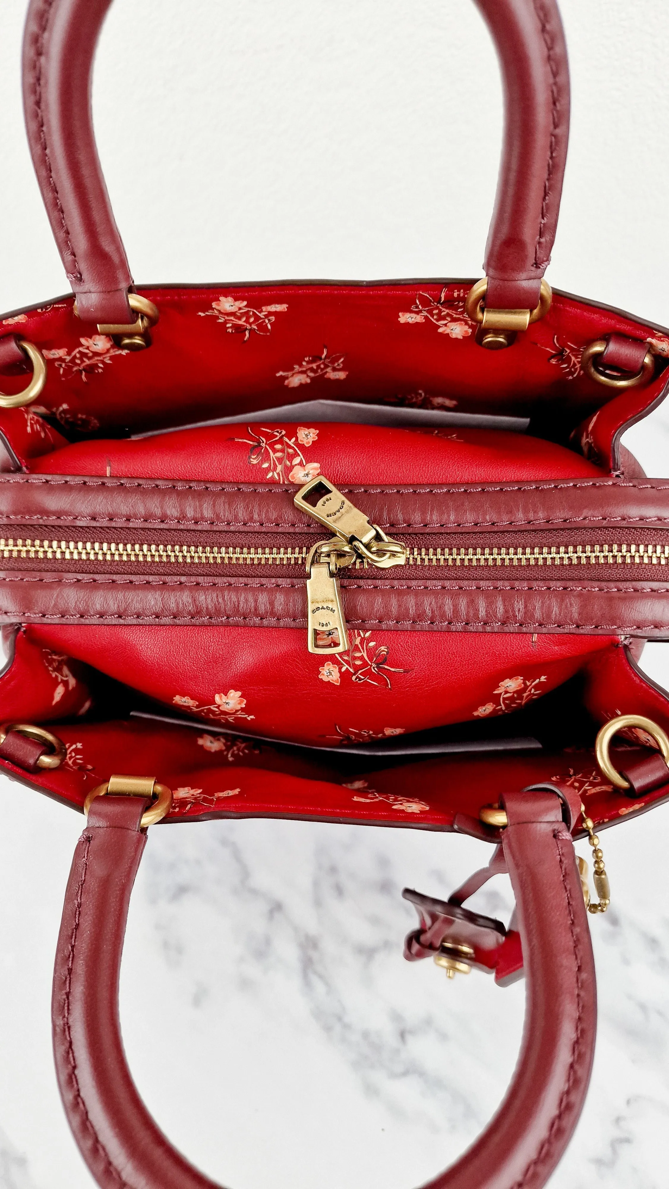 Coach Rogue 25 in Burgundy Signature Embossed Leather Floral Bow Lining - Coach 26839