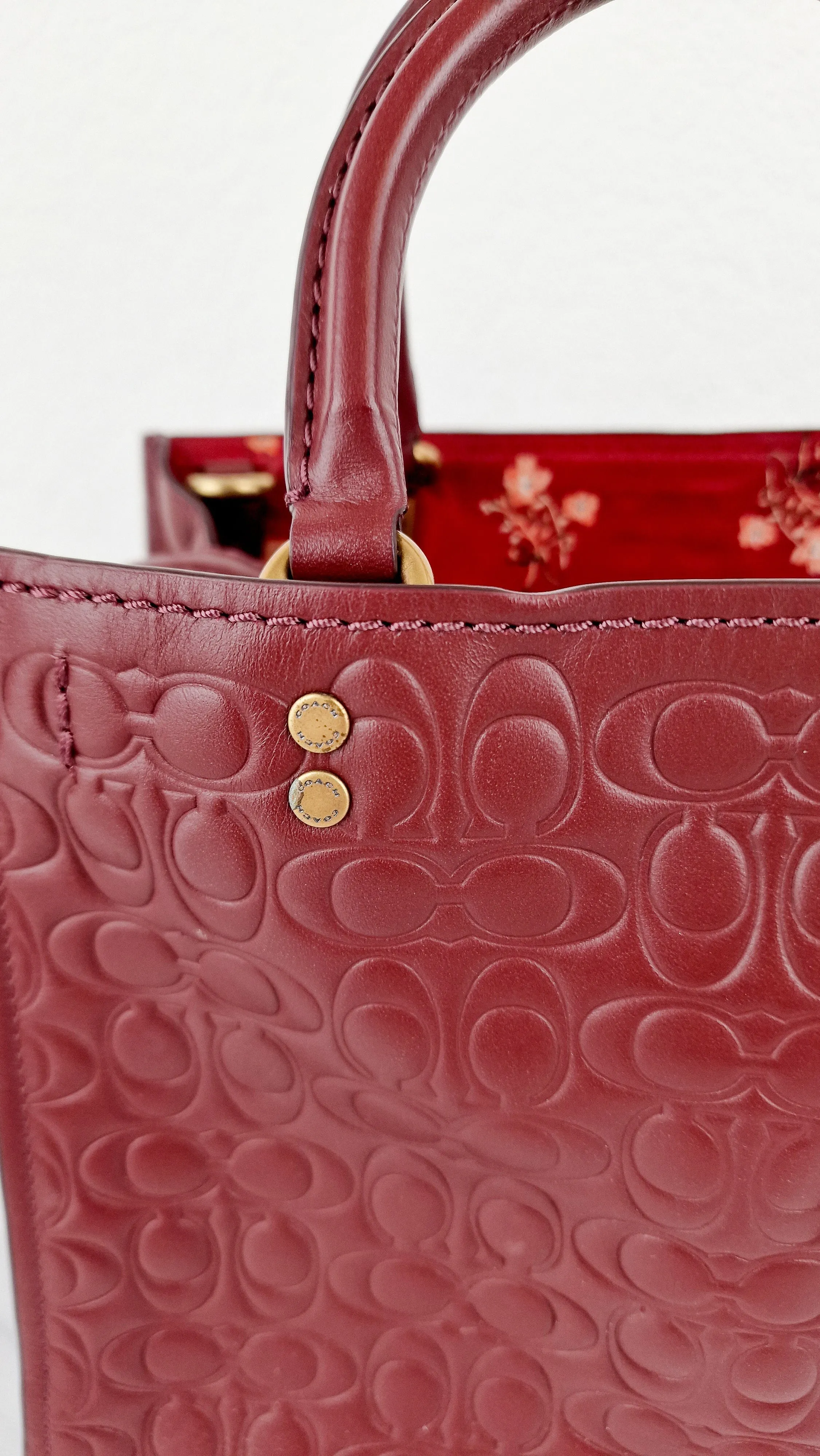 Coach Rogue 25 in Burgundy Signature Embossed Leather Floral Bow Lining - Coach 26839