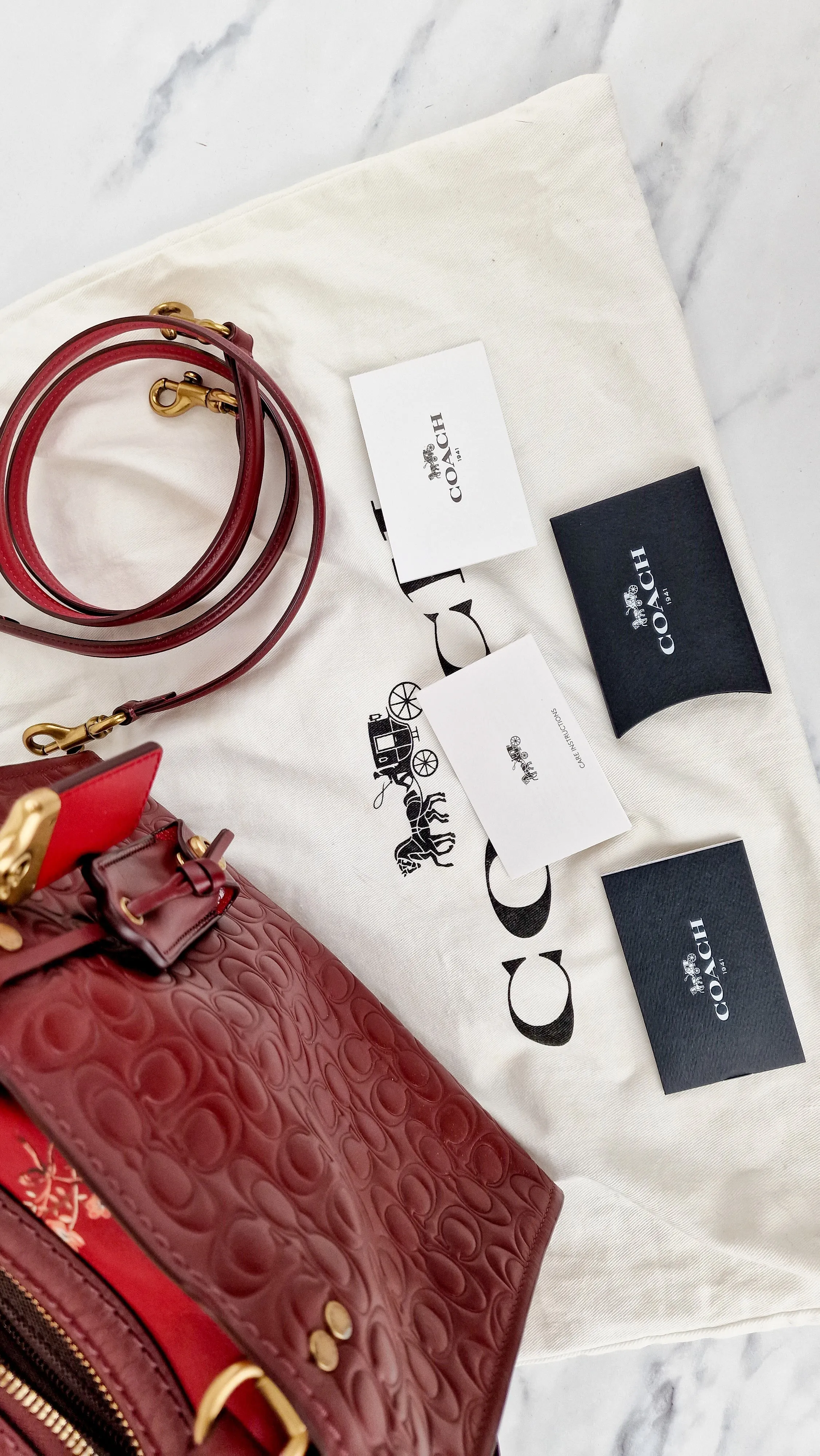 Coach Rogue 25 in Burgundy Signature Embossed Leather Floral Bow Lining - Coach 26839