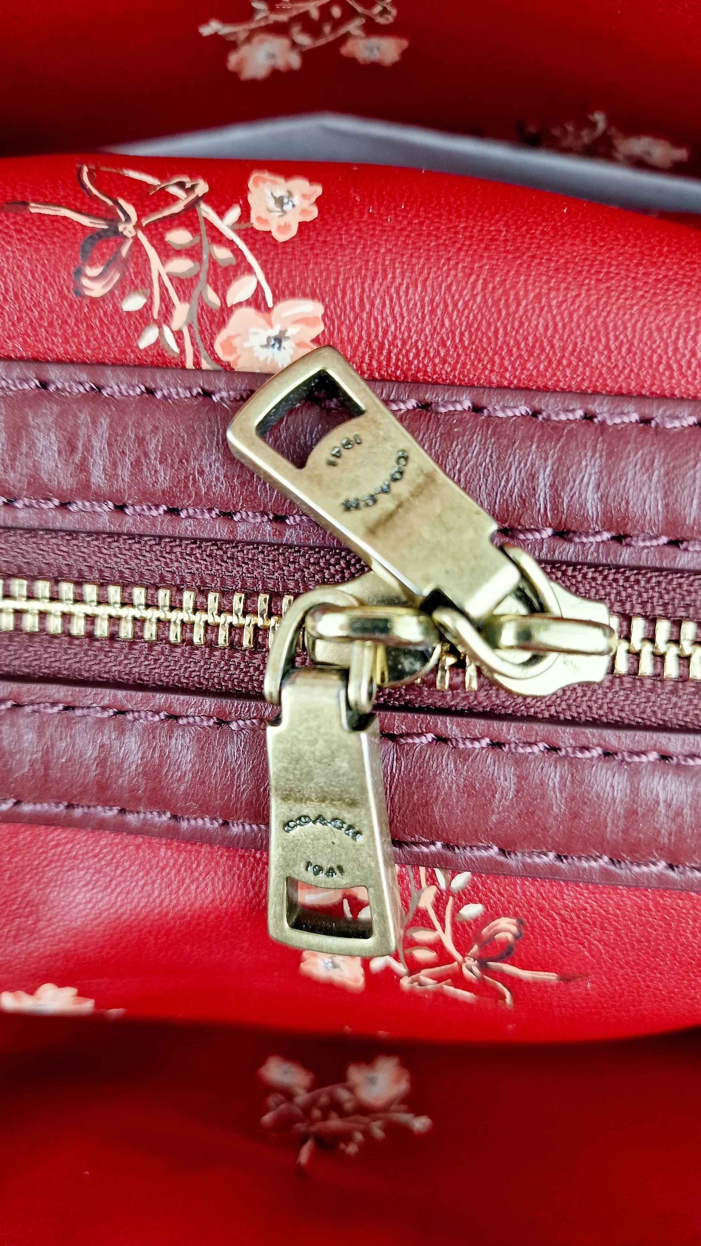 Coach Rogue 25 in Burgundy Signature Embossed Leather Floral Bow Lining - Coach 26839