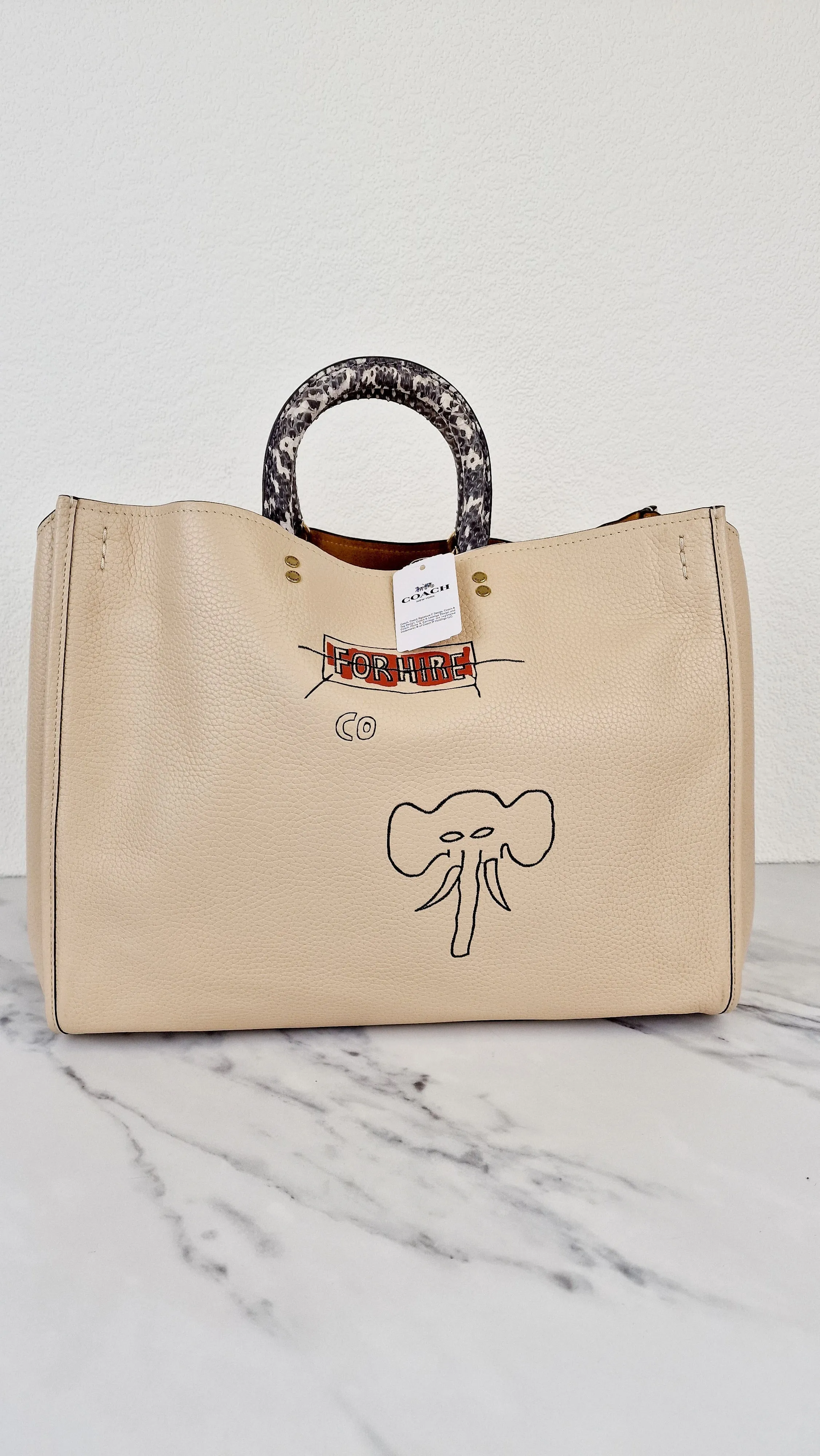 Coach Rogue 39 Jean-Michel Basquiat Bag in Ivory Pebble Leather with Snakeskin - Handbag Shoulder Bag - Coach 6877