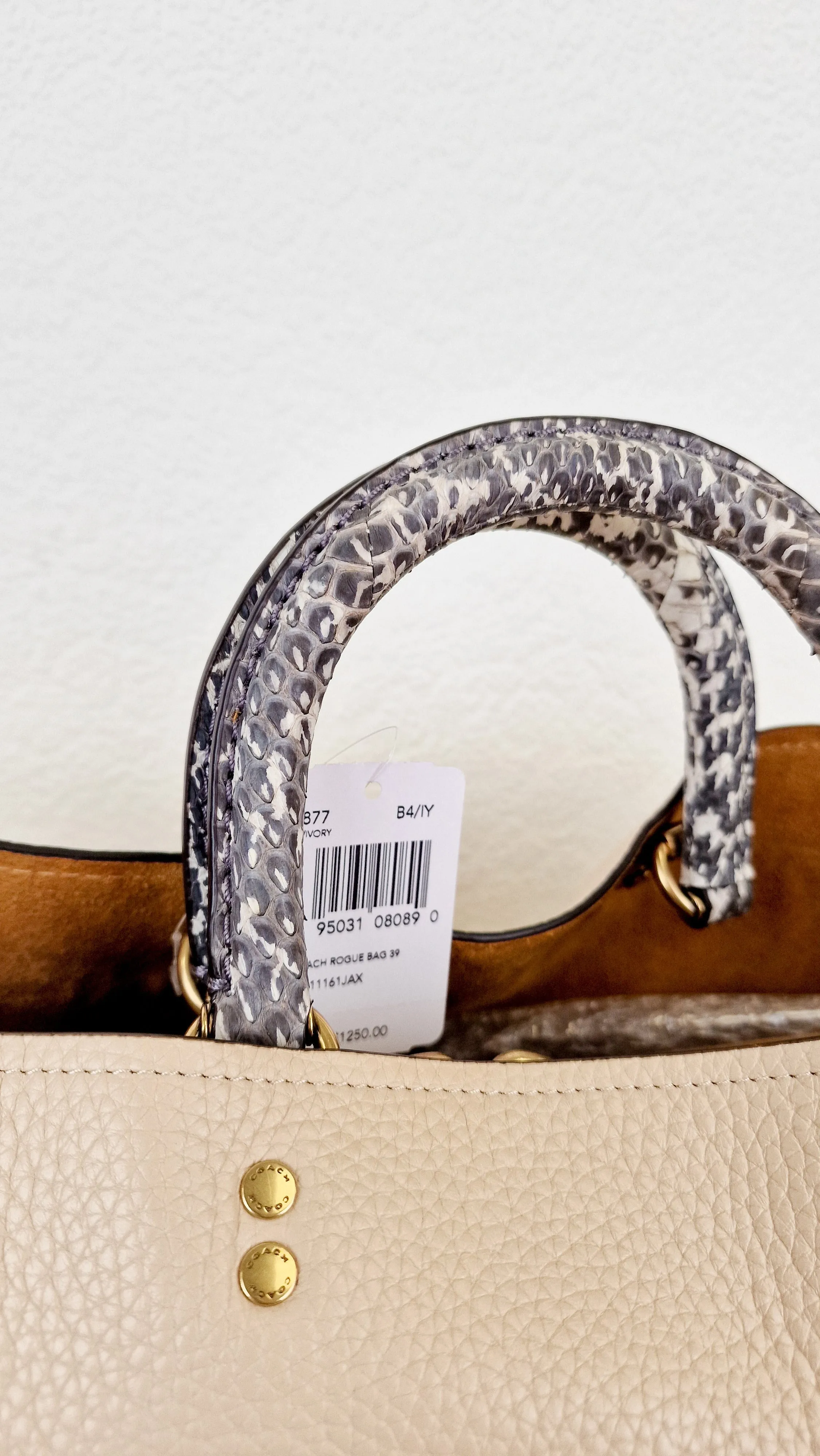 Coach Rogue 39 Jean-Michel Basquiat Bag in Ivory Pebble Leather with Snakeskin - Handbag Shoulder Bag - Coach 6877