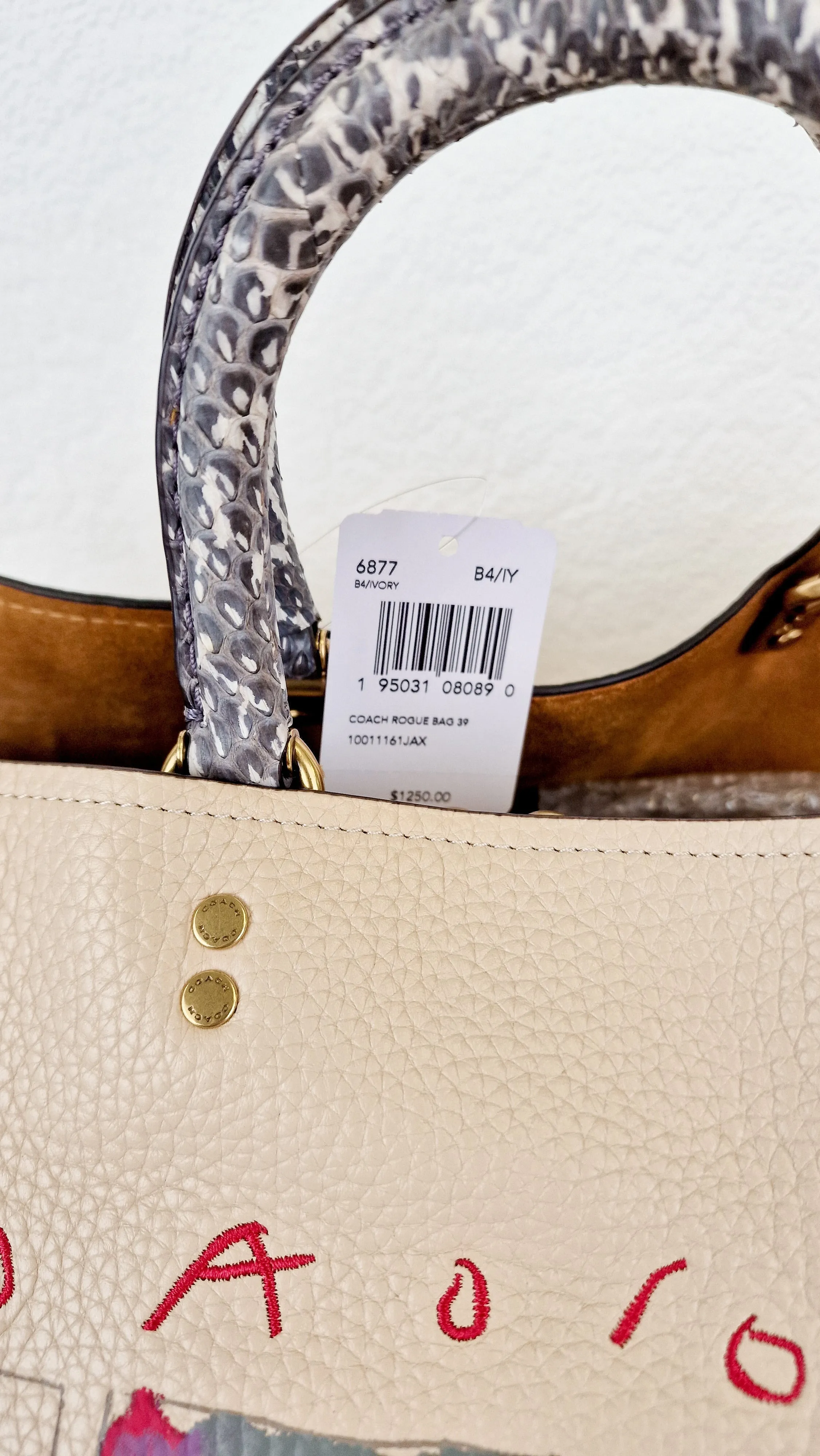 Coach Rogue 39 Jean-Michel Basquiat Bag in Ivory Pebble Leather with Snakeskin - Handbag Shoulder Bag - Coach 6877