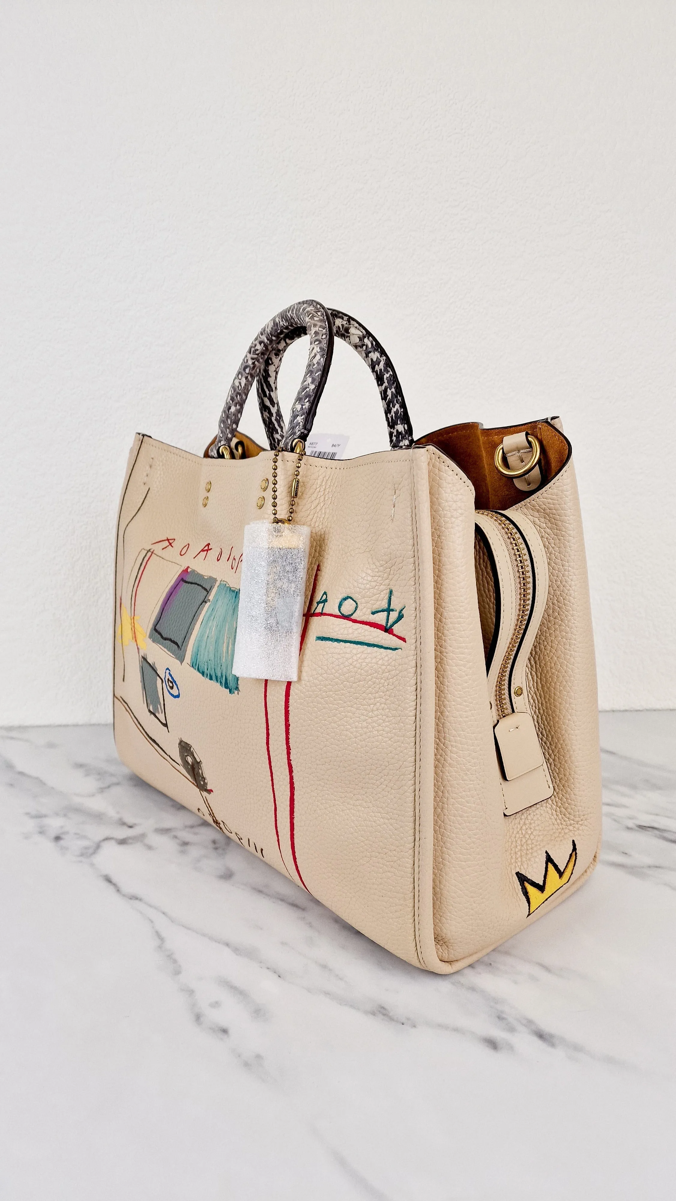 Coach Rogue 39 Jean-Michel Basquiat Bag in Ivory Pebble Leather with Snakeskin - Handbag Shoulder Bag - Coach 6877