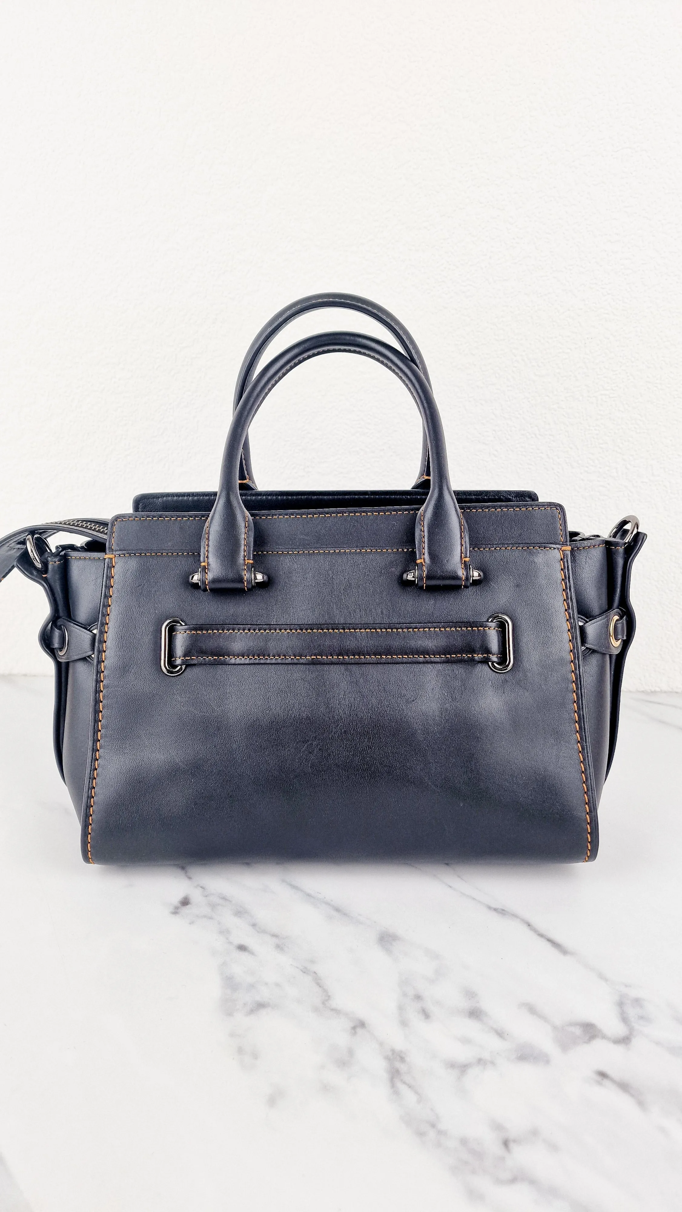 Coach Swagger 27 in Black Glovetanned Leather with Link Detail Handbag SAMPLE BAG