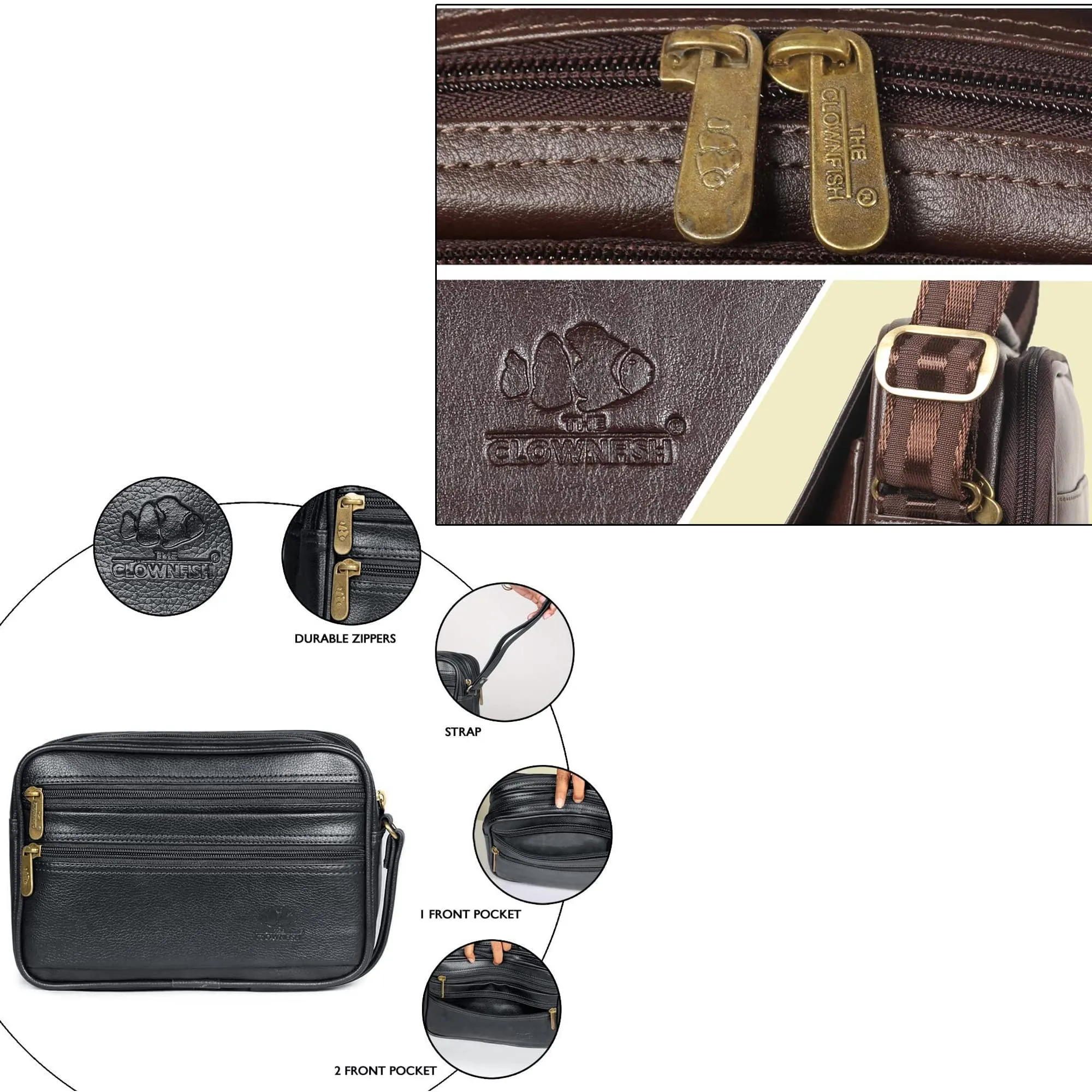 Combo: Faux Leather Sling Bag & Travel Pouch | Multipurpose | 20cm x 25cm | Dark Brown