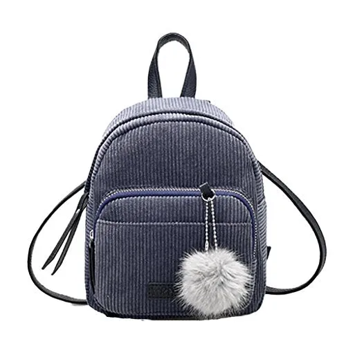 Creazrise Women Fashion School Bags Mini Thicken Corduroy Backpacks (Gray)