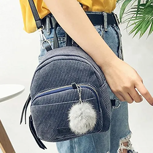 Creazrise Women Fashion School Bags Mini Thicken Corduroy Backpacks (Gray)