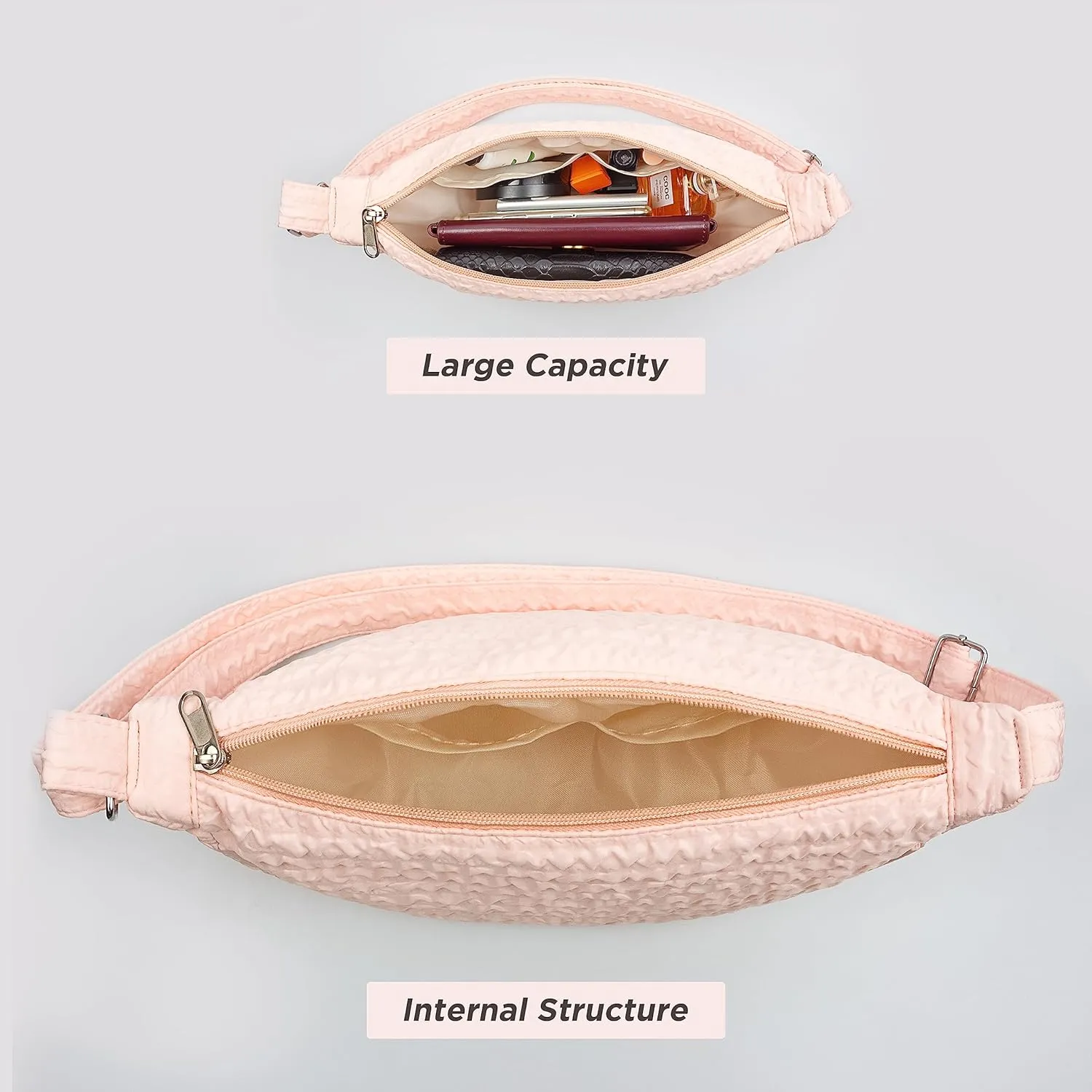 Crossbody Bags Trendy Hobo Sling Nylon Crescent Purses and Handbag Dumpling Bag Chest Bag Bum Fanny Packs, One Color, 9887black