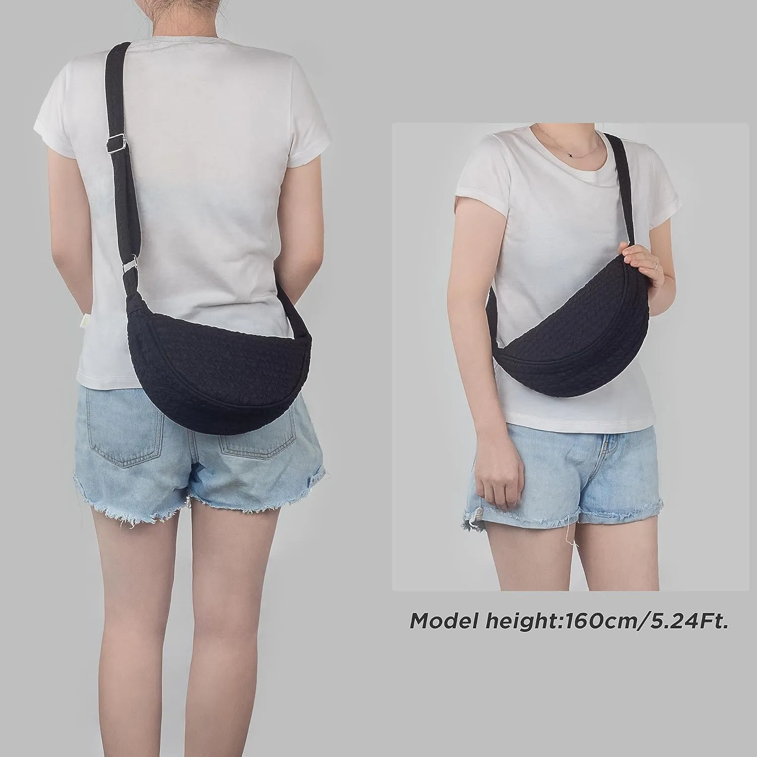 Crossbody Bags Trendy Hobo Sling Nylon Crescent Purses and Handbag Dumpling Bag Chest Bag Bum Fanny Packs, One Color, 9887black
