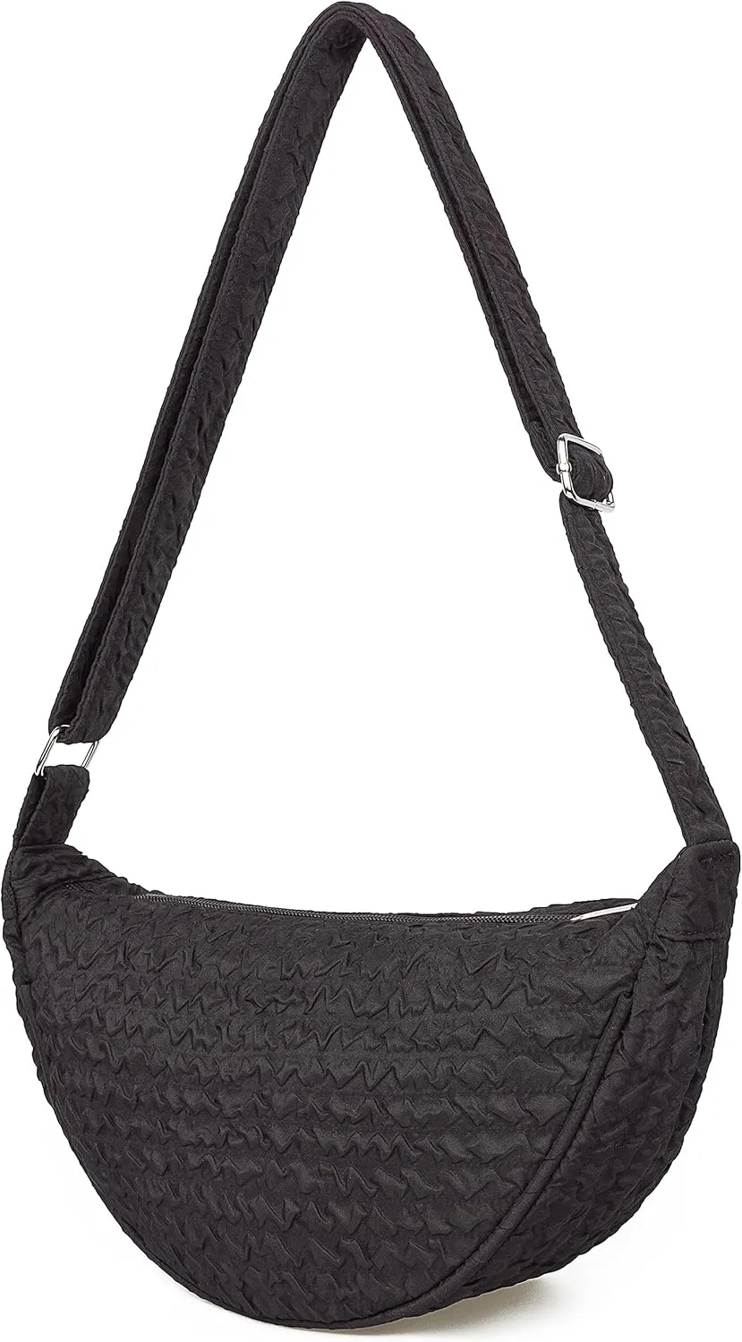 Crossbody Bags Trendy Hobo Sling Nylon Crescent Purses and Handbag Dumpling Bag Chest Bag Bum Fanny Packs, One Color, 9887black