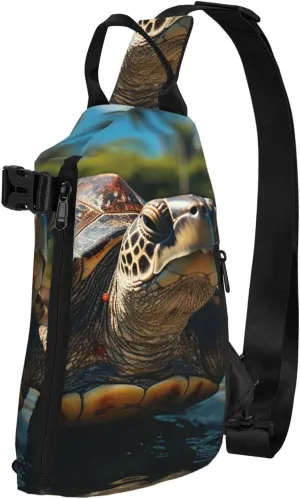 Crossbody Sling Backpack Big turtle and palm trees Sling Bag for Women Men Chest Bag Fashion Waist Bag Adjustable Fanny Pack
