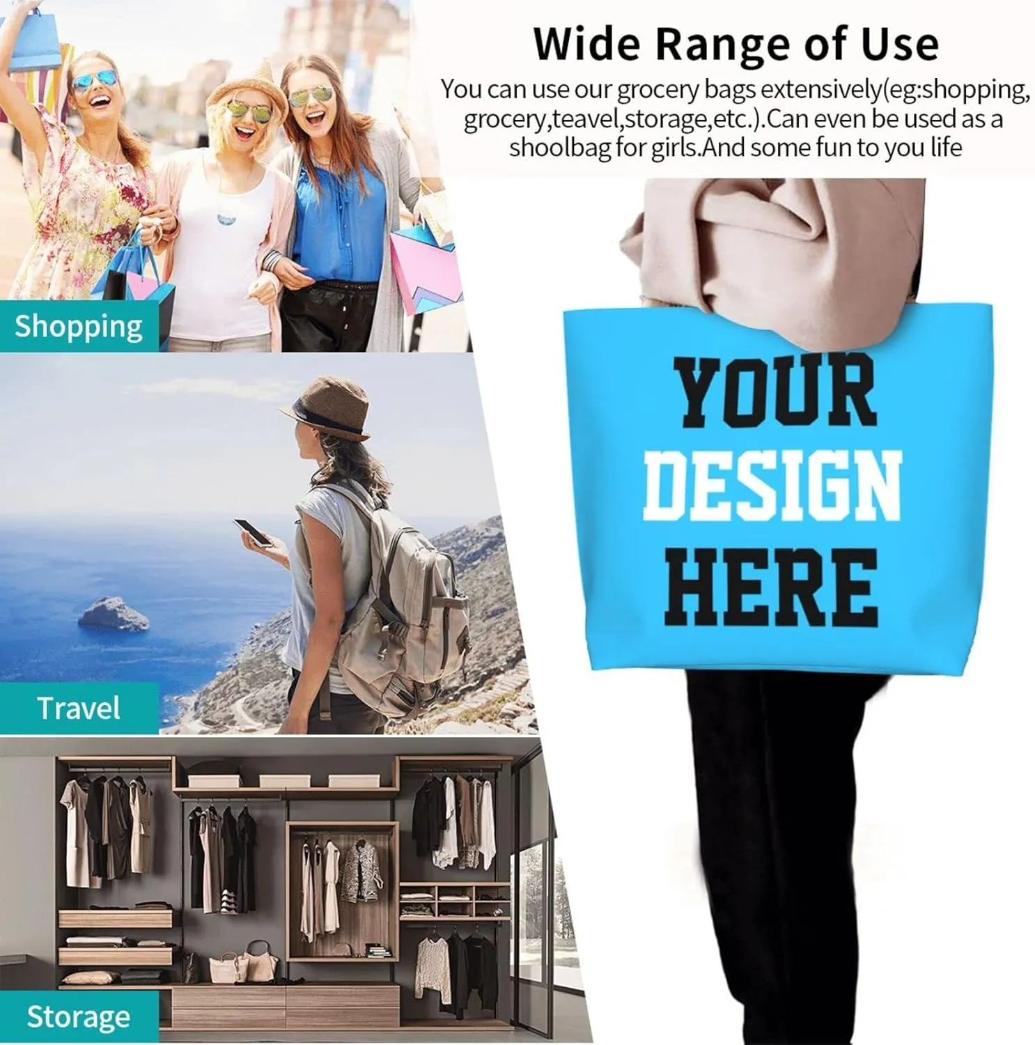 Custom Tote Bags Custom Bags With You Team Logo Text Picture Travel Business Shopping Women Teacher Personalized Shoulder Bag