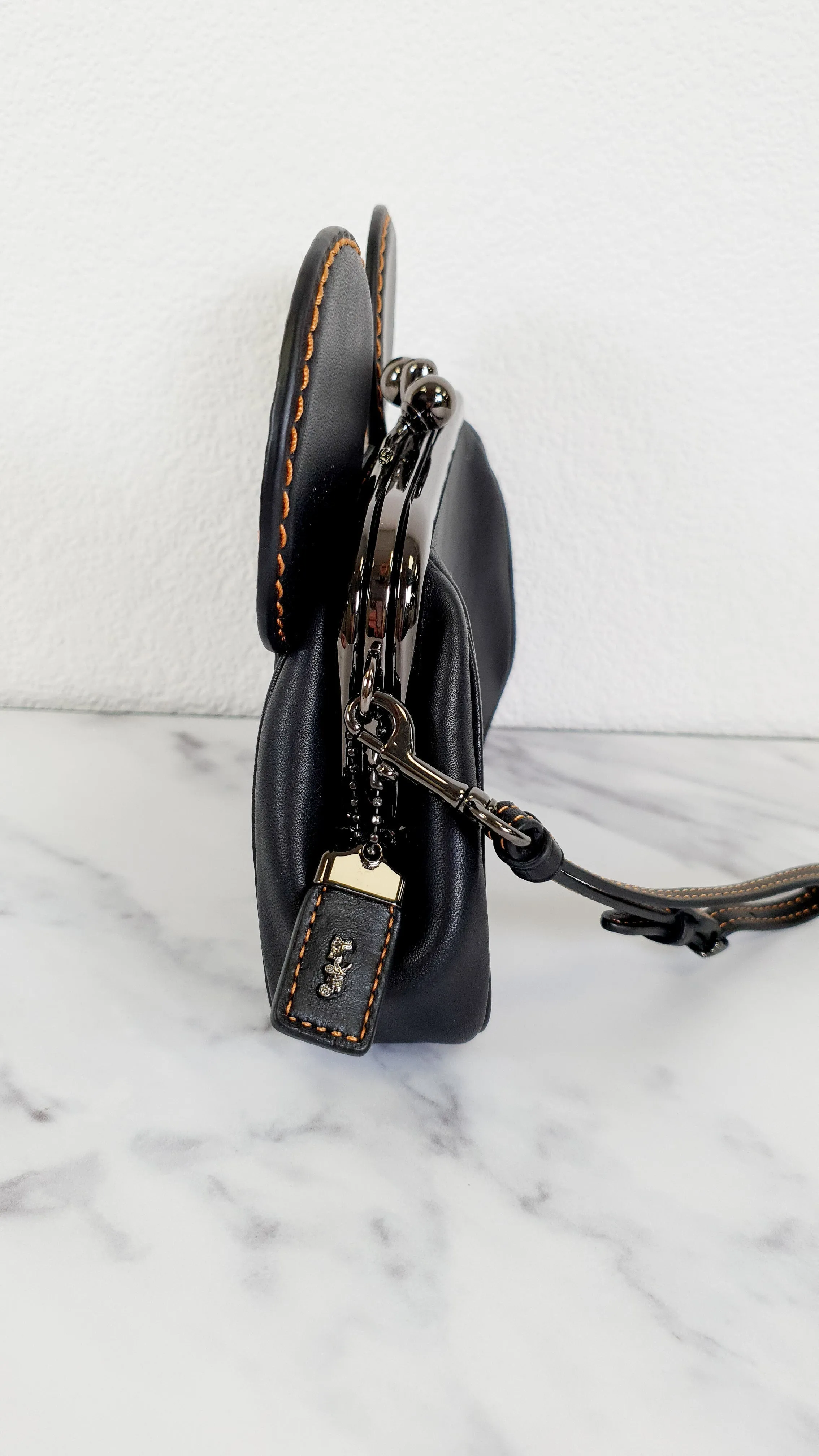 Disney x Coach Mickey Ears Clutch Wristlet in Black Glovetanned Leather - Coach 65794