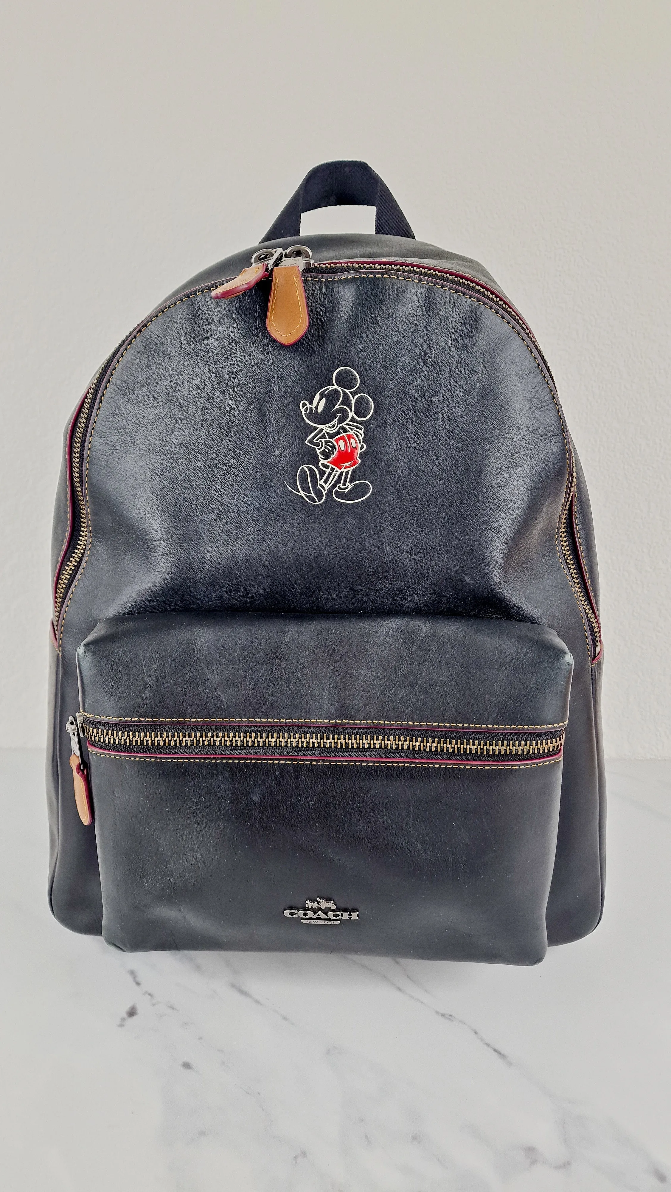Disney x Coach Mickey Mouse Charlie Backpack in Black Smooth Leather Bag - Coach F59378