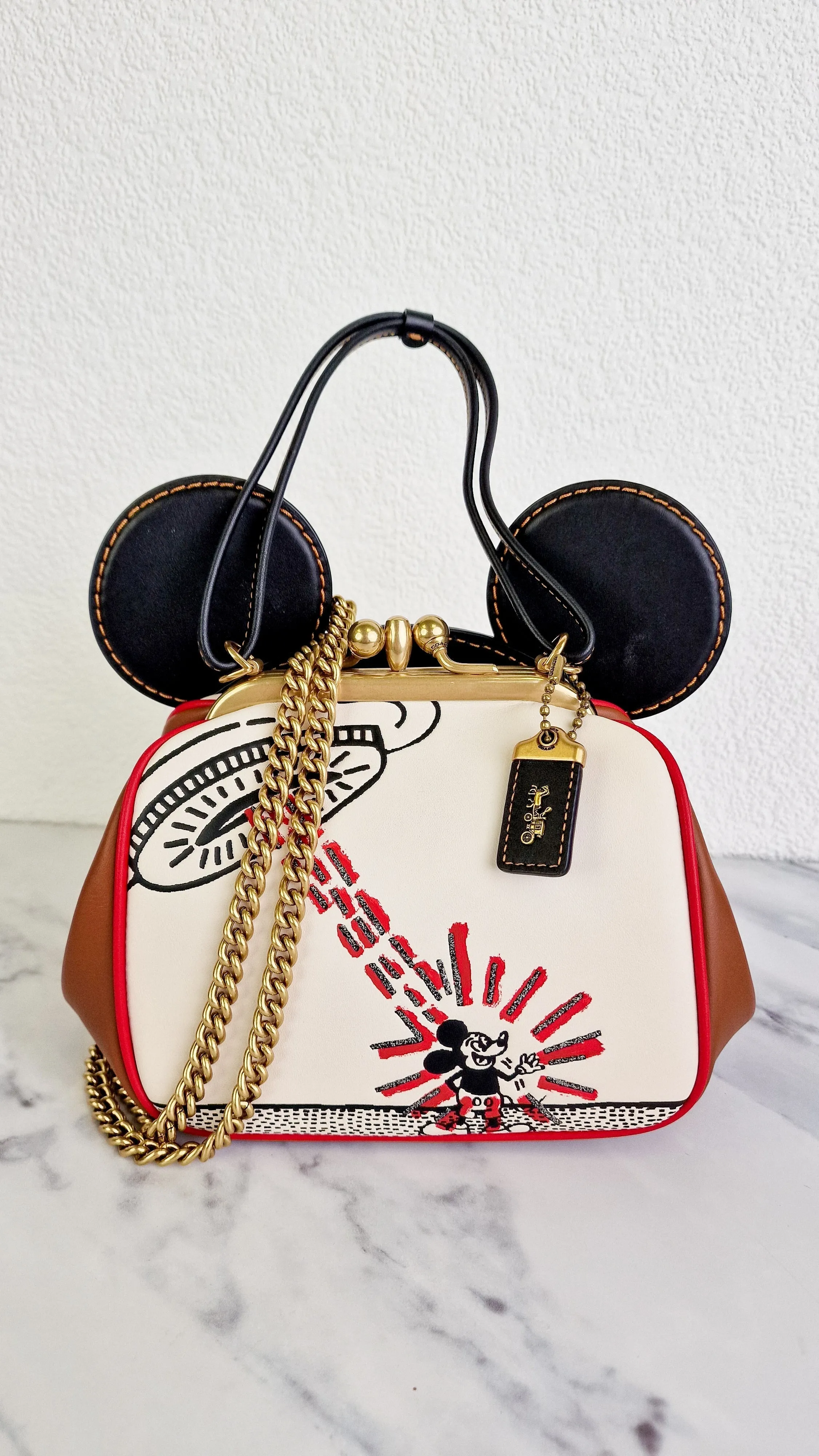 Disney x Coach x Keith Haring Mickey Mouse Kisslock Bag in Smooth Leather With Mickey Mouse and Spaceship Pop Art - Crossbody Bag Handbag - Coach 4719