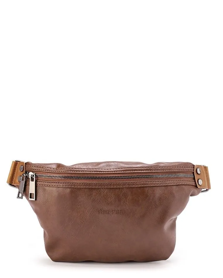 Distressed Leather Small Bumbag - Camel
