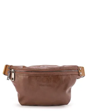 Distressed Leather Small Bumbag - Camel