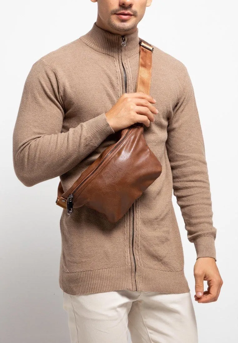 Distressed Leather Small Bumbag - Camel