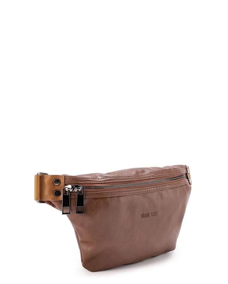 Distressed Leather Small Bumbag - Camel