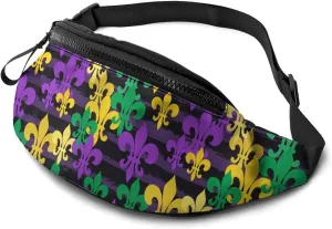 Dujiea Fanny Pack, Mardi Gras. Waist Bag with Headphone Hole Belt Bag Adjustable Sling Pocket Fashion Hip Bum Bag for Women Men Kids Outdoors Casual Travelling Hiking Cycling