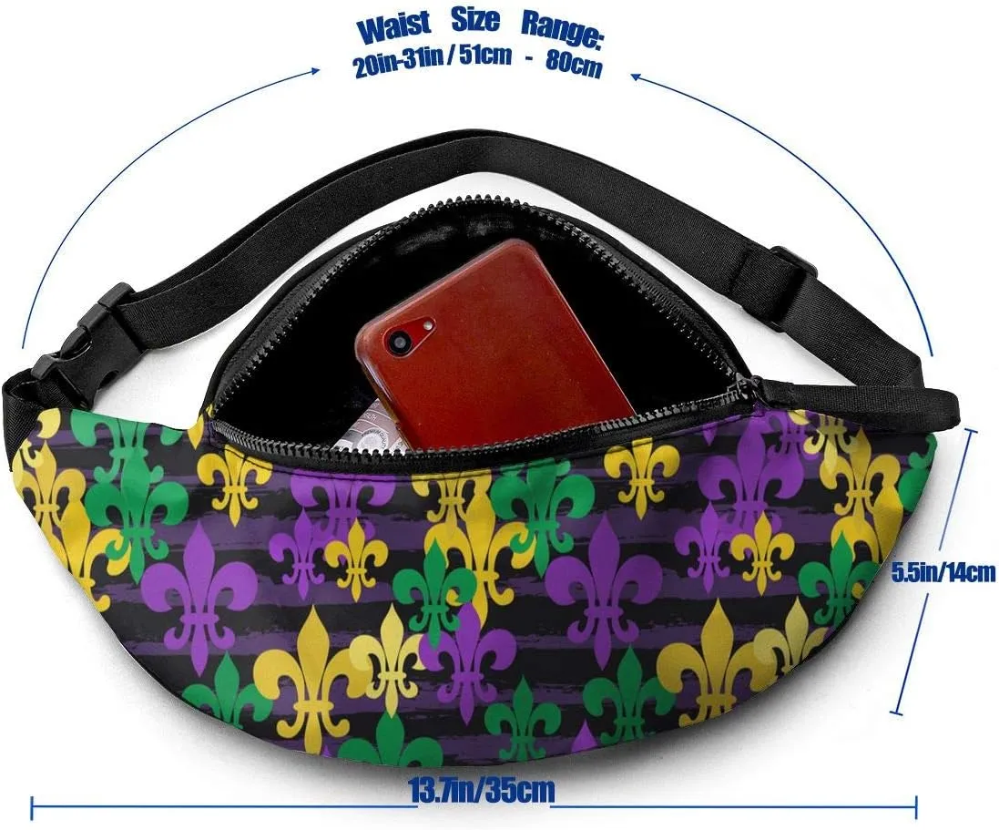 Dujiea Fanny Pack, Mardi Gras. Waist Bag with Headphone Hole Belt Bag Adjustable Sling Pocket Fashion Hip Bum Bag for Women Men Kids Outdoors Casual Travelling Hiking Cycling