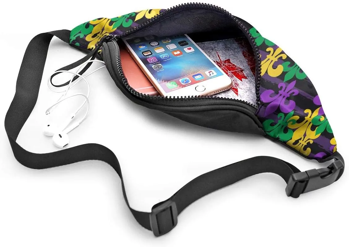 Dujiea Fanny Pack, Mardi Gras. Waist Bag with Headphone Hole Belt Bag Adjustable Sling Pocket Fashion Hip Bum Bag for Women Men Kids Outdoors Casual Travelling Hiking Cycling