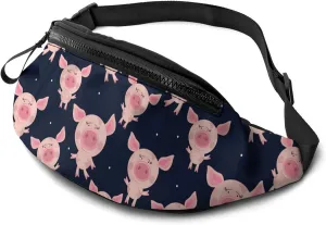 Dujiea Fanny Pack, Pink Pigs Waist Bag With Headphone Hole Belt Bag Adjustable Sling Pocket Fashion Hip Bum Bag For Women Men Kids Outdoors Casual Travelling Hiking Cycling