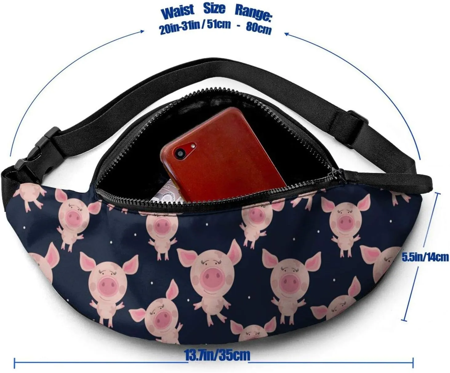 Dujiea Fanny Pack, Pink Pigs Waist Bag With Headphone Hole Belt Bag Adjustable Sling Pocket Fashion Hip Bum Bag For Women Men Kids Outdoors Casual Travelling Hiking Cycling