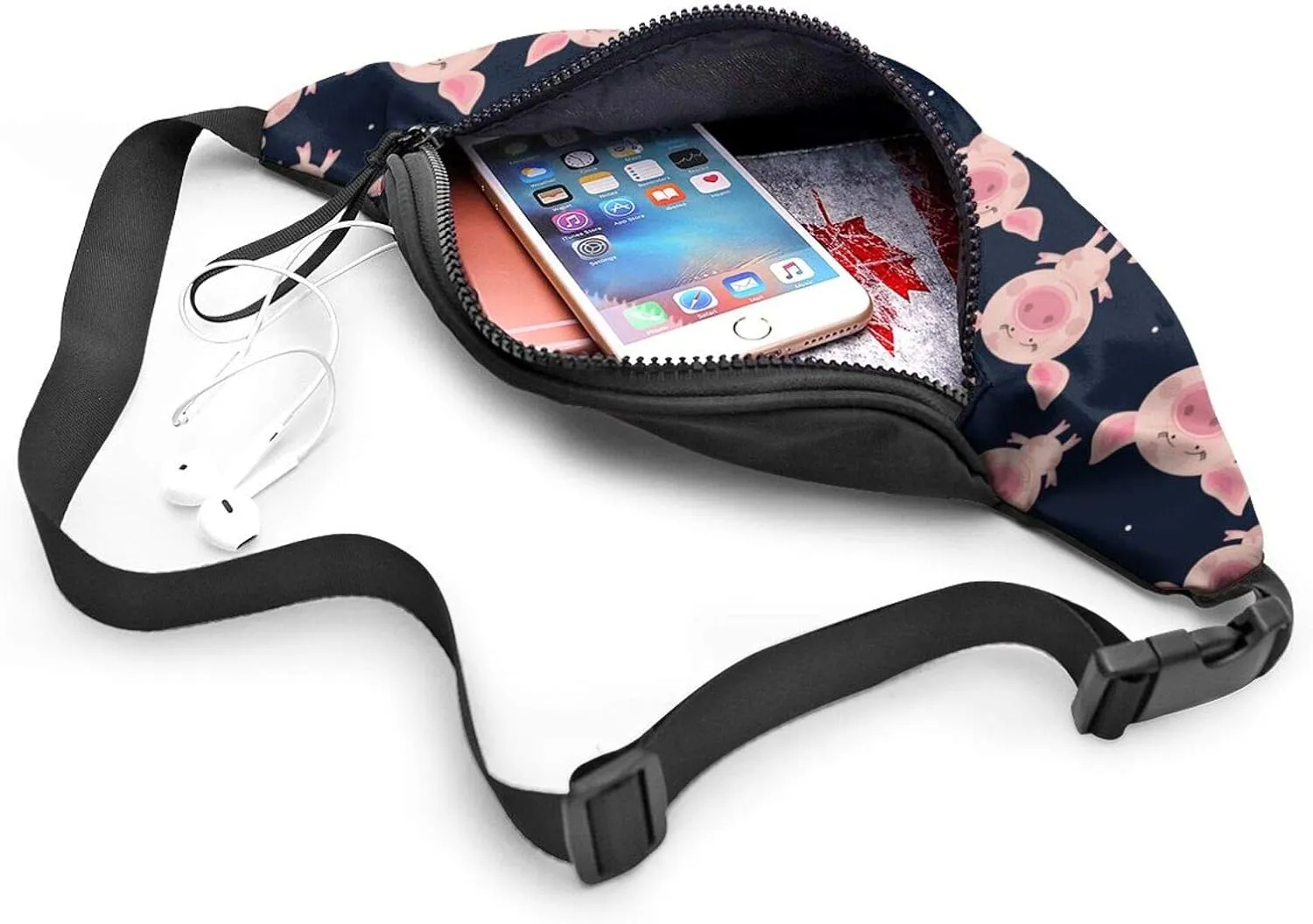 Dujiea Fanny Pack, Pink Pigs Waist Bag With Headphone Hole Belt Bag Adjustable Sling Pocket Fashion Hip Bum Bag For Women Men Kids Outdoors Casual Travelling Hiking Cycling