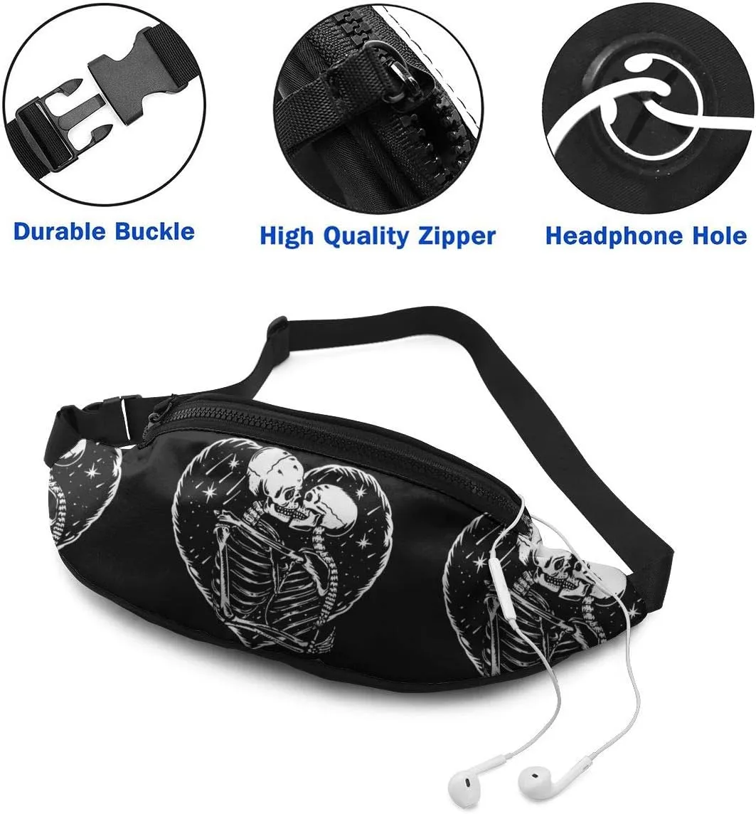 Dujiea Fanny Pack, Skull Skeleton Love Kissing Waist Bag with Headphone Hole Belt Bag Adjustable Sling Pocket Fashion Hip Bum Bag for Women Men Kids Outdoors Casual Travelling Hiking Cycling