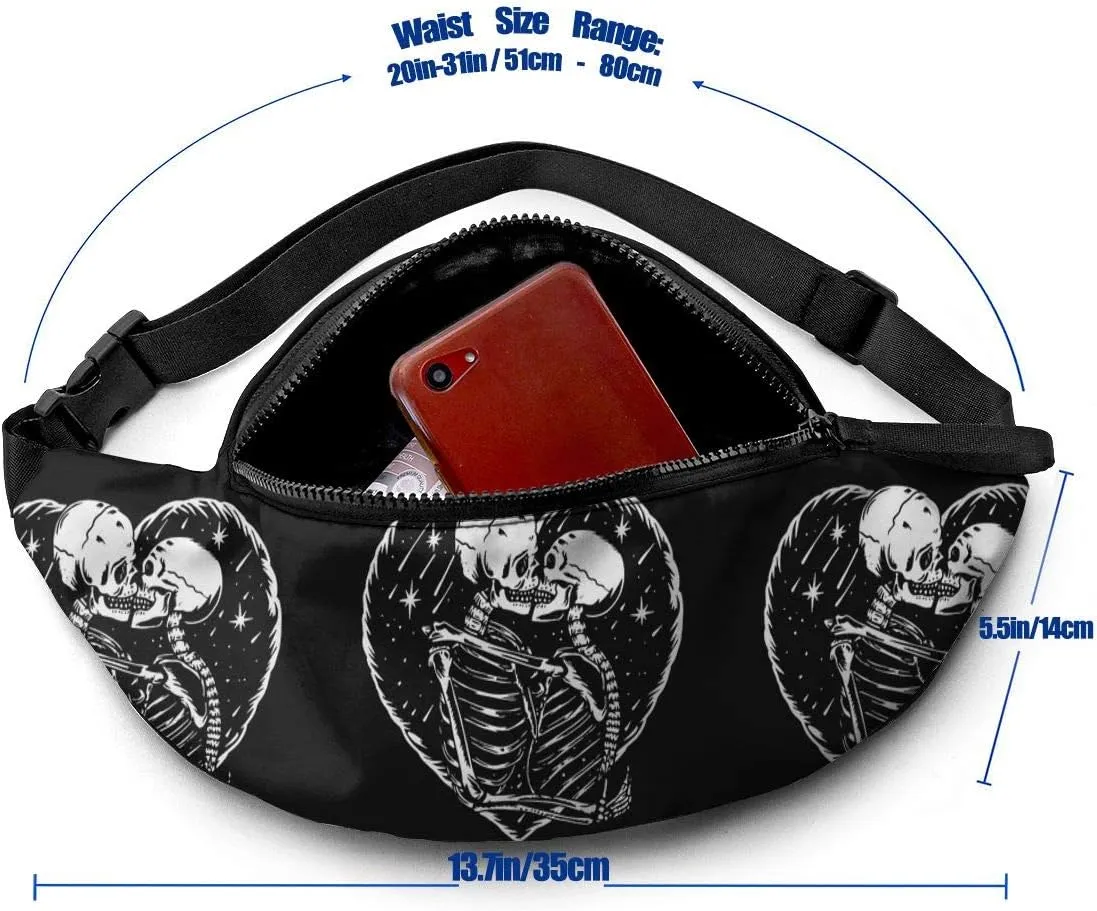 Dujiea Fanny Pack, Skull Skeleton Love Kissing Waist Bag with Headphone Hole Belt Bag Adjustable Sling Pocket Fashion Hip Bum Bag for Women Men Kids Outdoors Casual Travelling Hiking Cycling