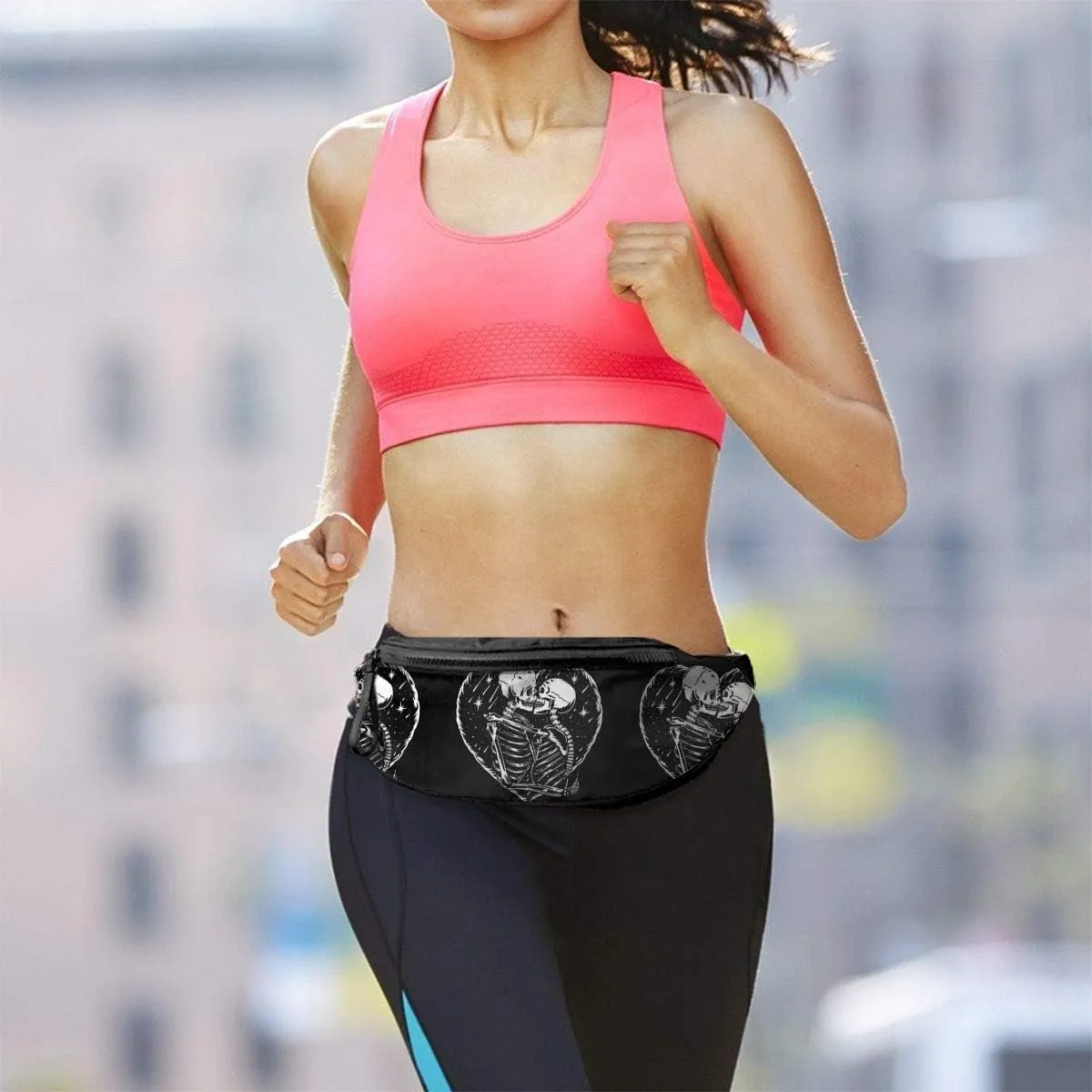 Dujiea Fanny Pack, Skull Skeleton Love Kissing Waist Bag with Headphone Hole Belt Bag Adjustable Sling Pocket Fashion Hip Bum Bag for Women Men Kids Outdoors Casual Travelling Hiking Cycling