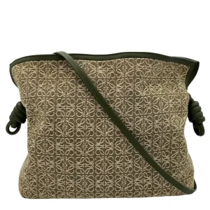 Flamenco Anagram Green Clutch in Jacquard, Silver hardware
