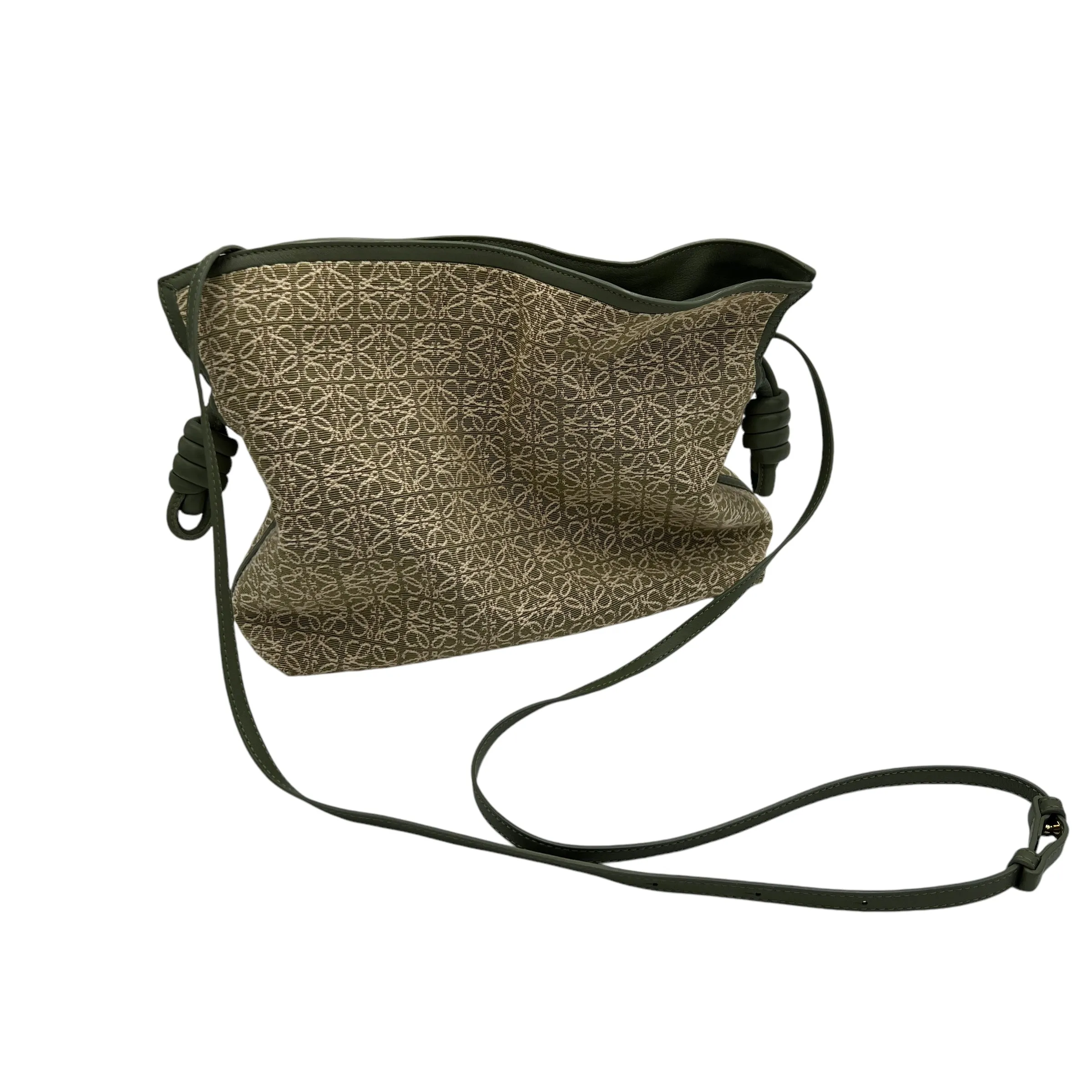 Flamenco Anagram Green Clutch in Jacquard, Silver hardware