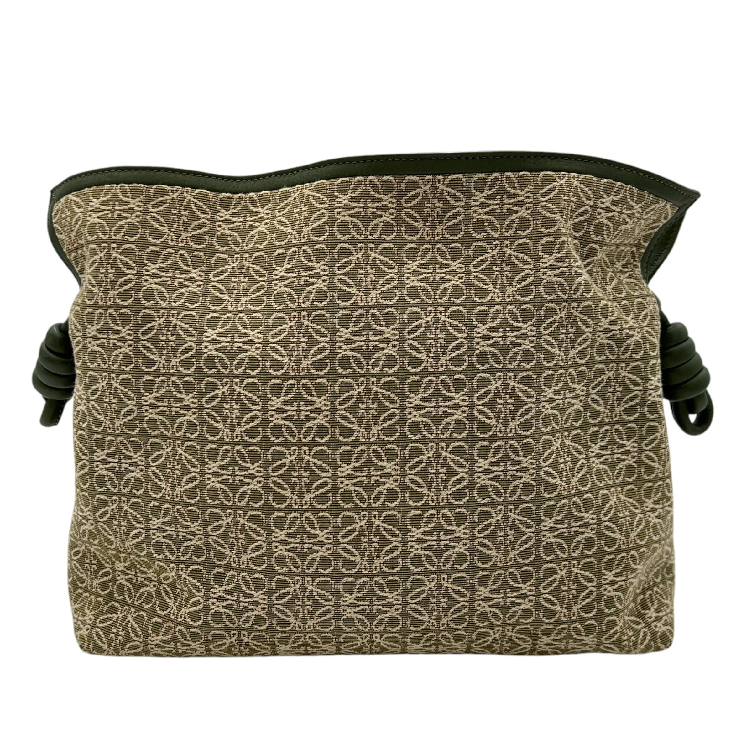 Flamenco Anagram Green Clutch in Jacquard, Silver hardware