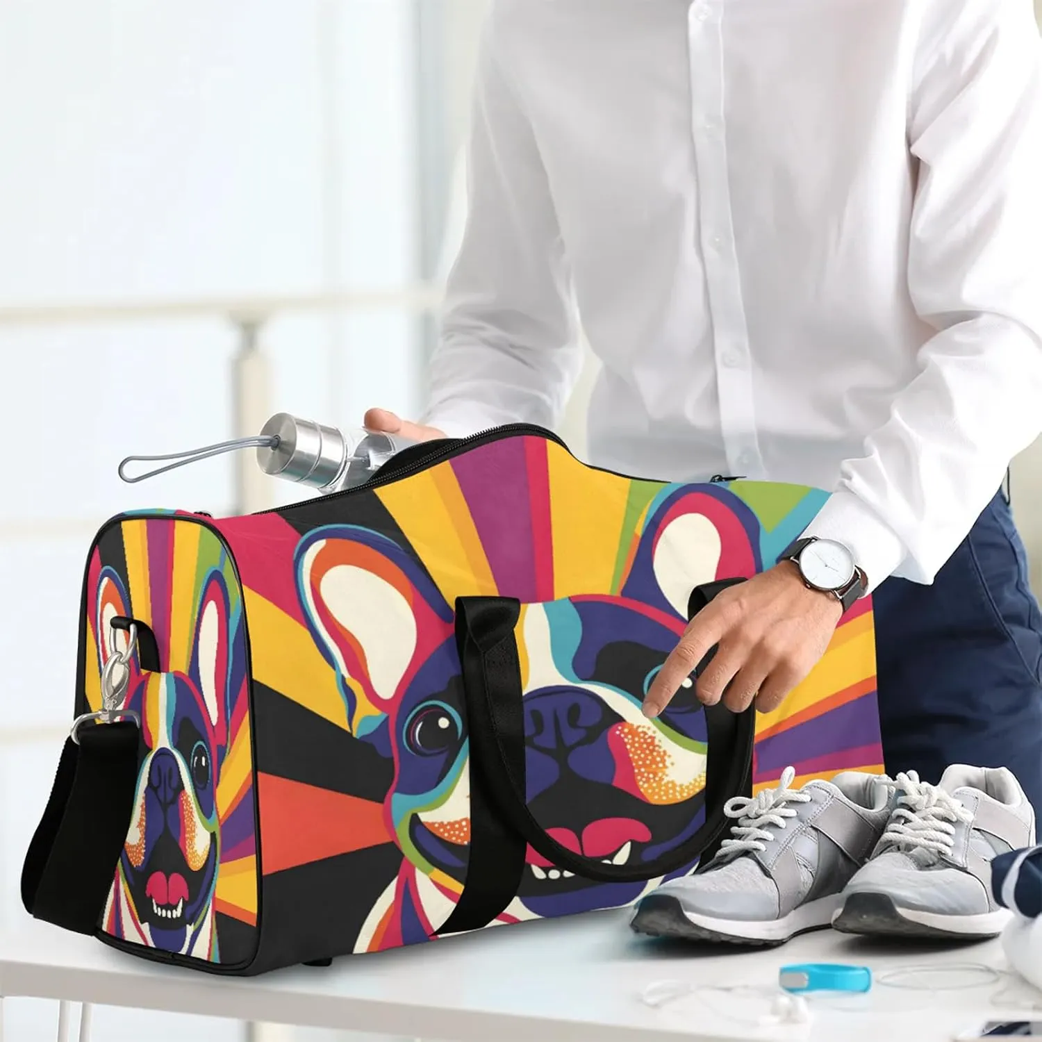 Funny Dog Duffle Bag for Travel, Overnight Weekend Gym Carry On Luggage Bag, Puppy Pet Travel Duffel Bag for Men Women
