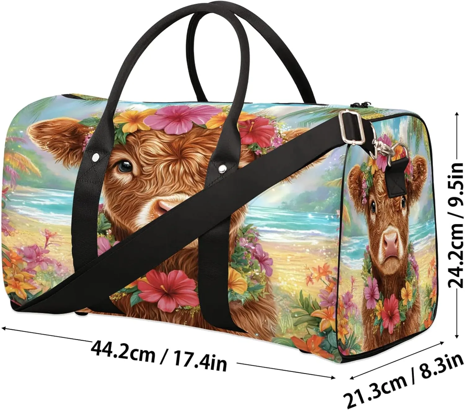 Funny Highland Cow Duffle Bag for Travel, Overnight Weekend Gym Carry On Luggage Bag, Rustic Farmhouse Bull Animal Travel Duffel Bag for Men Women