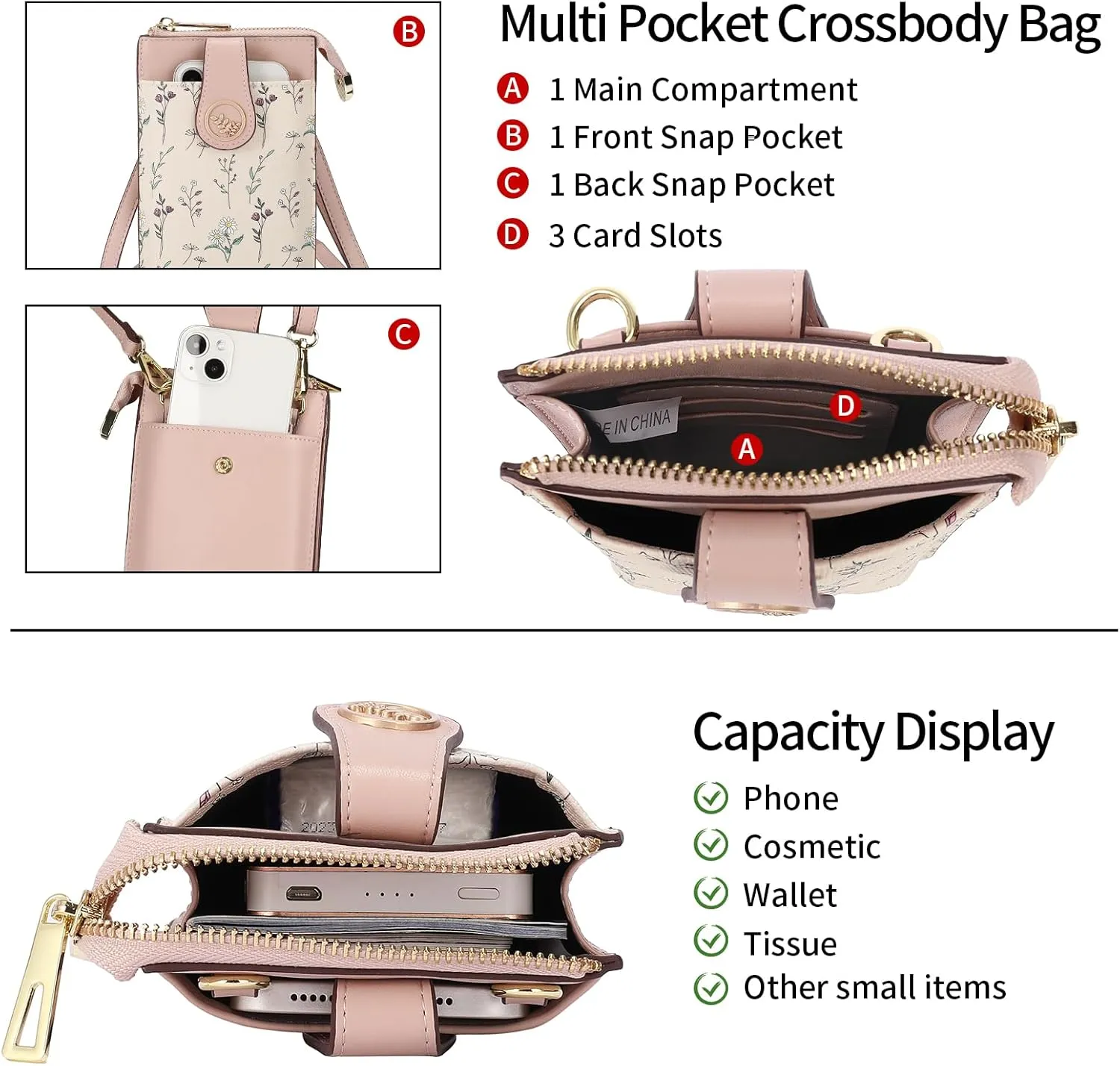 GAEKEAO Small Crossbody Bags for Women Leather Cell Phone Purse Bag Wallet with RFID Blocking Credit Card Slots