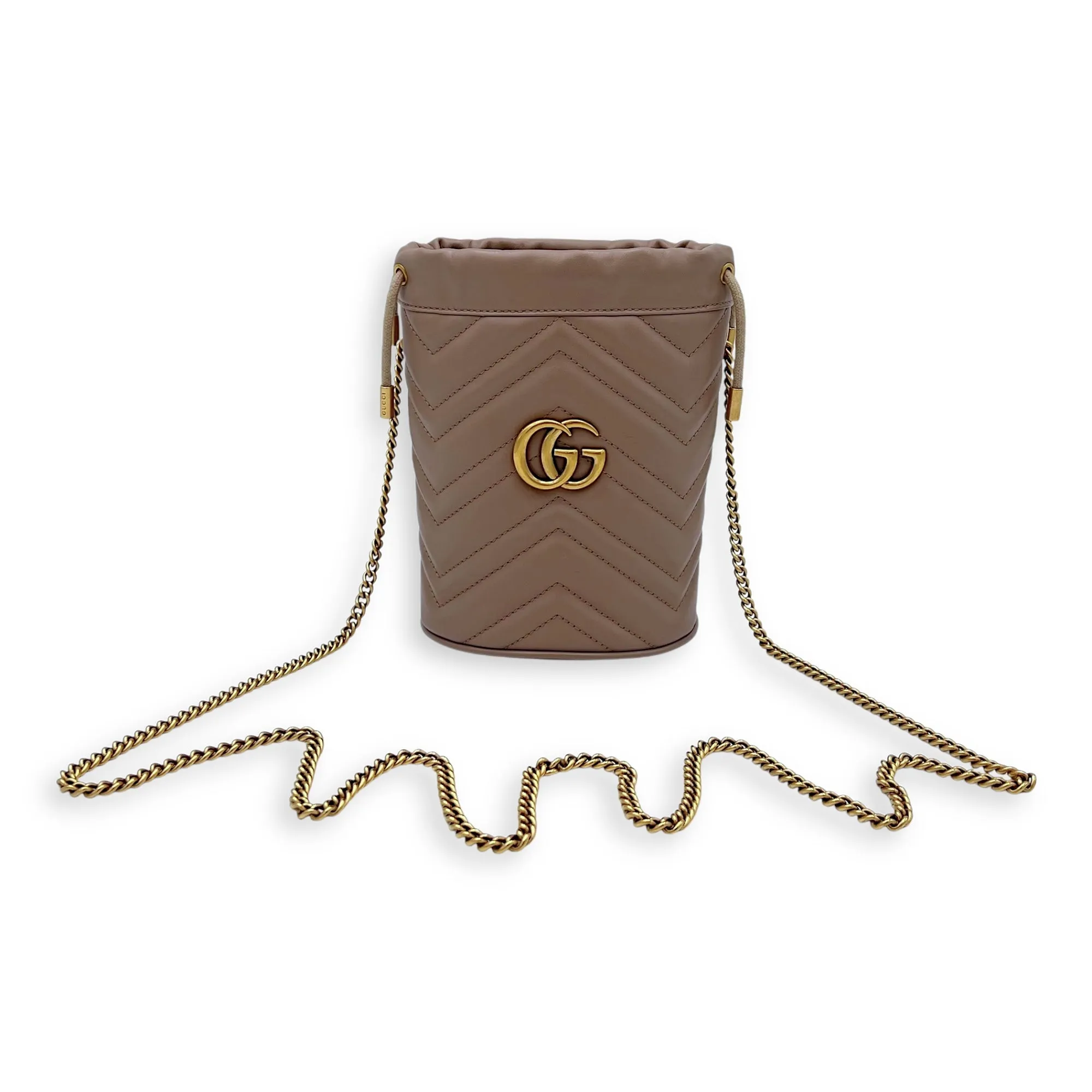 GG Marmont Bucket Bag Beige in Calfskin, Gold hardware