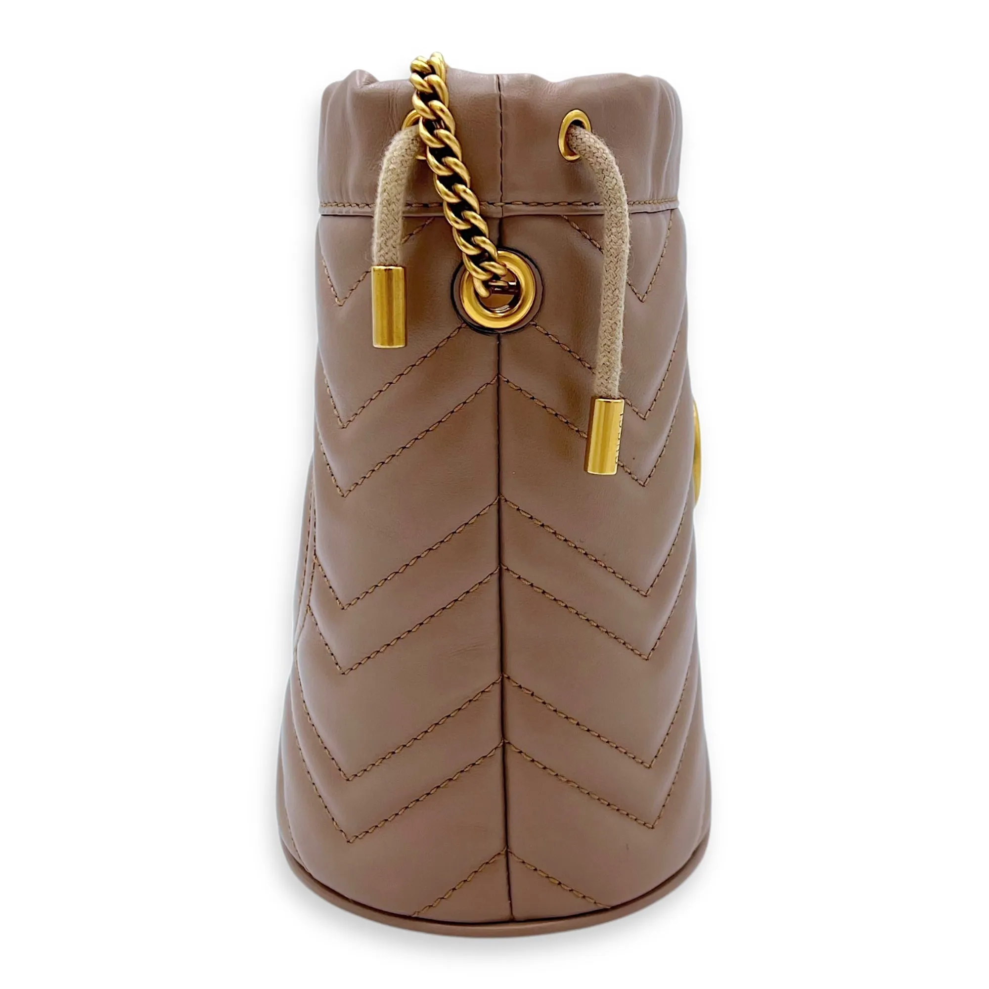 GG Marmont Bucket Bag Beige in Calfskin, Gold hardware