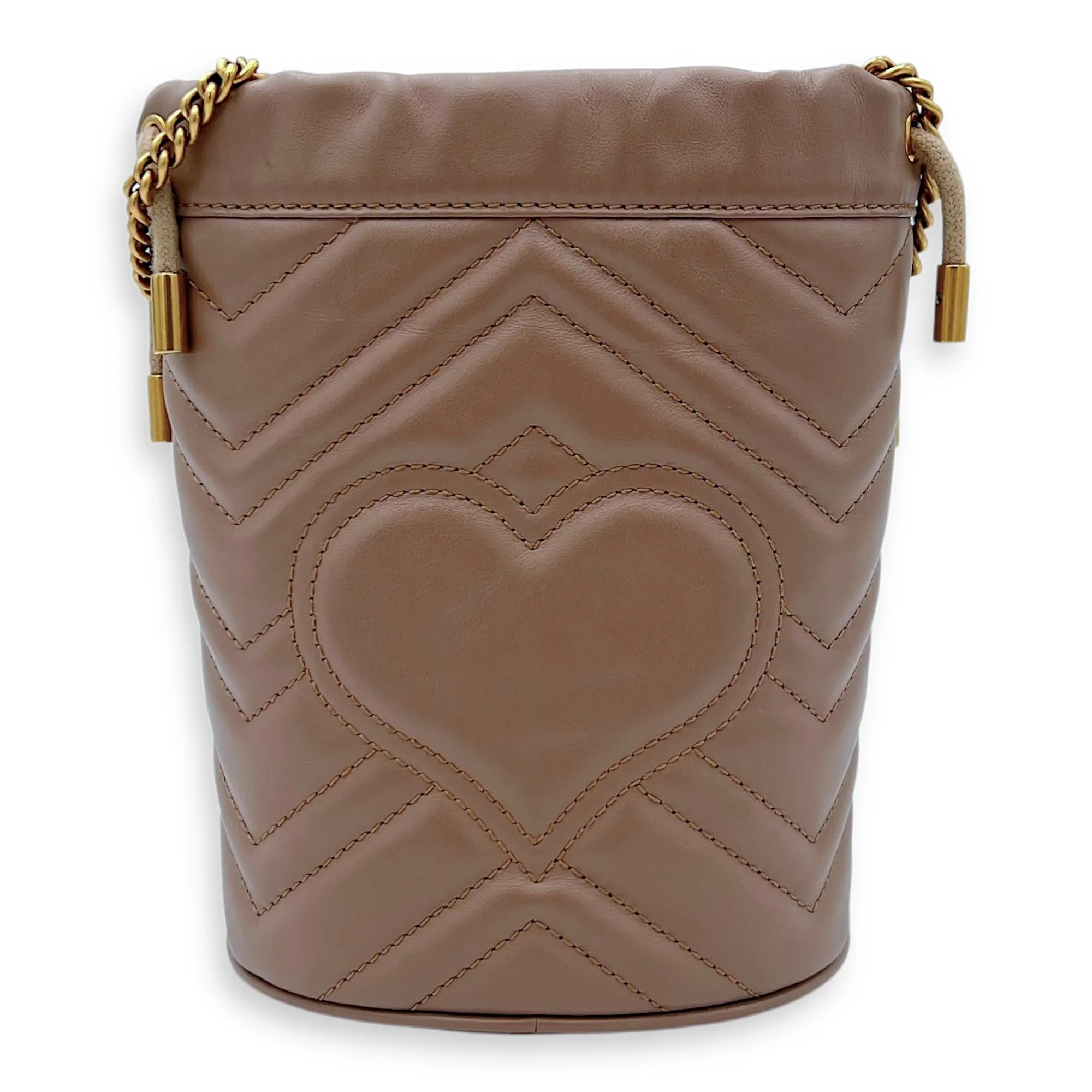GG Marmont Bucket Bag Beige in Calfskin, Gold hardware