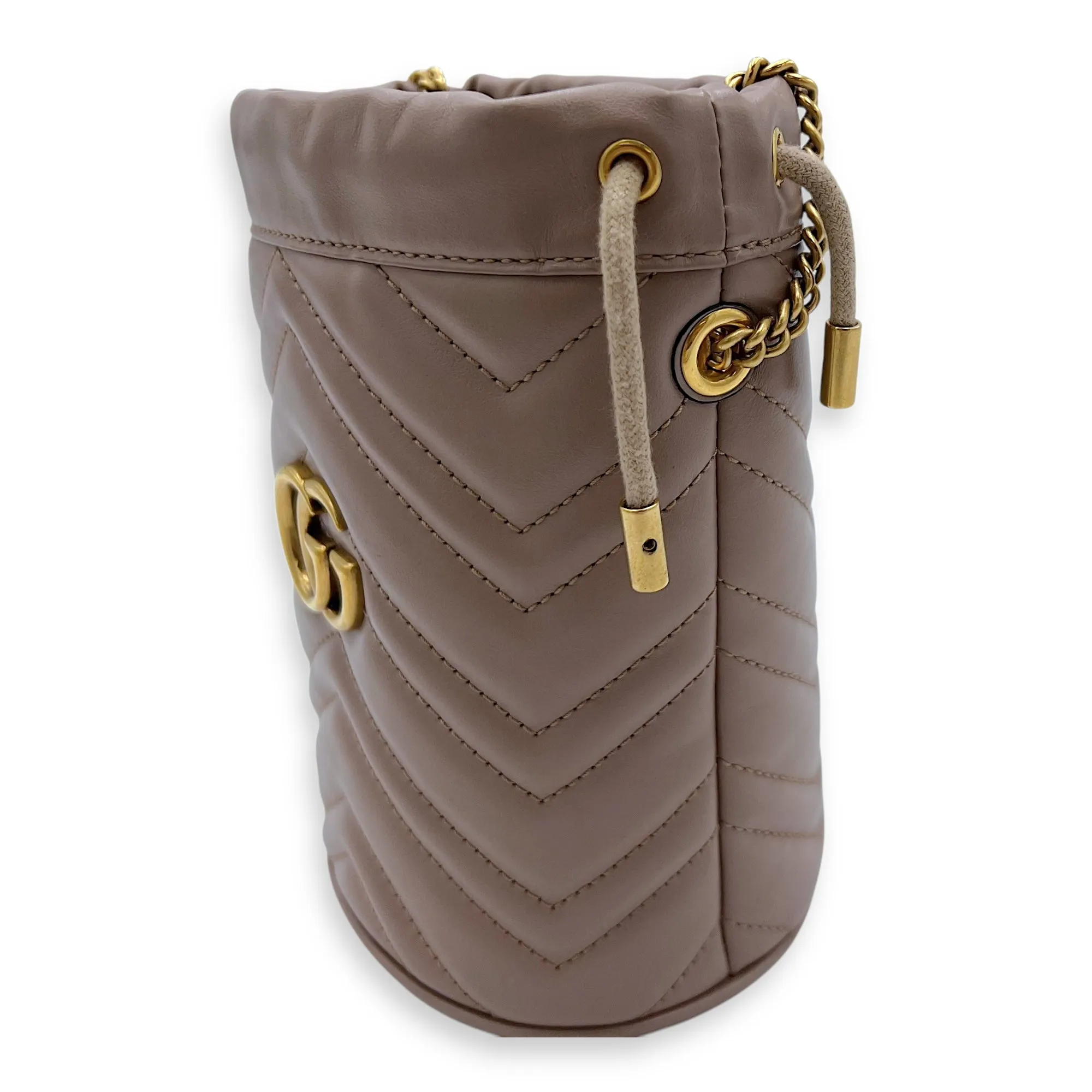 GG Marmont Bucket Bag Beige in Calfskin, Gold hardware
