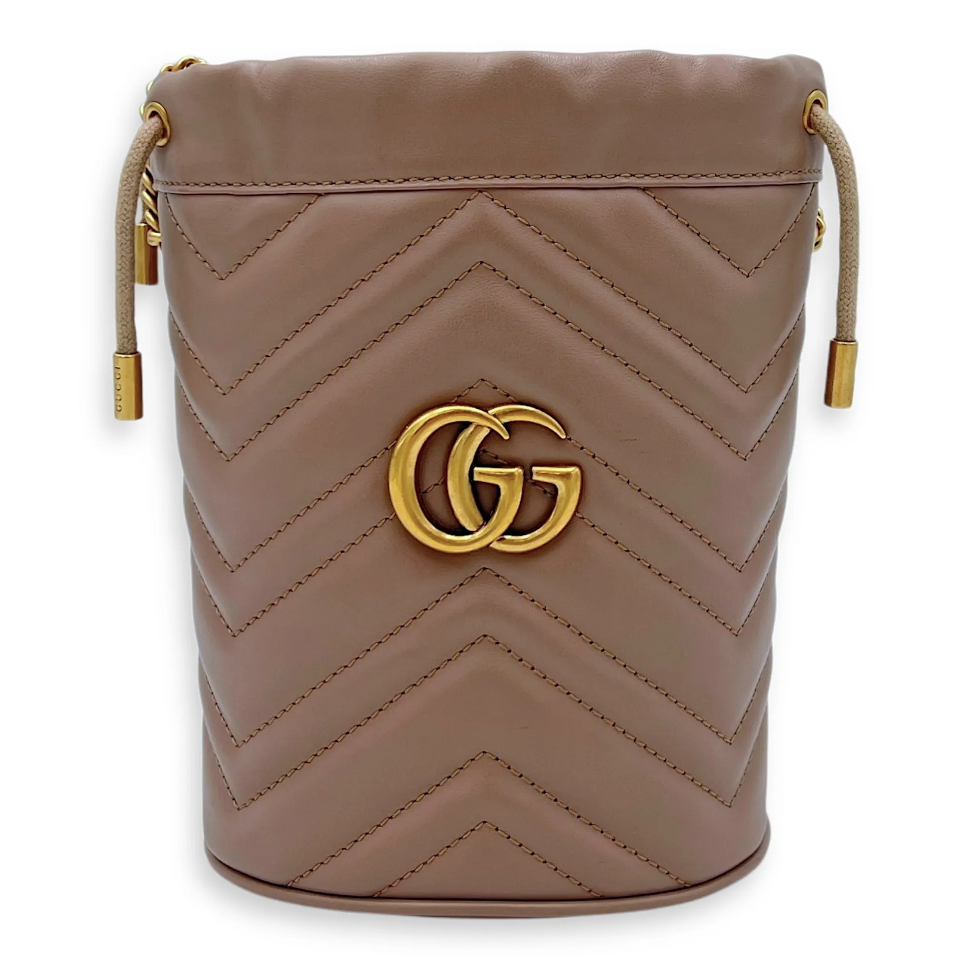 GG Marmont Bucket Bag Beige in Calfskin, Gold hardware