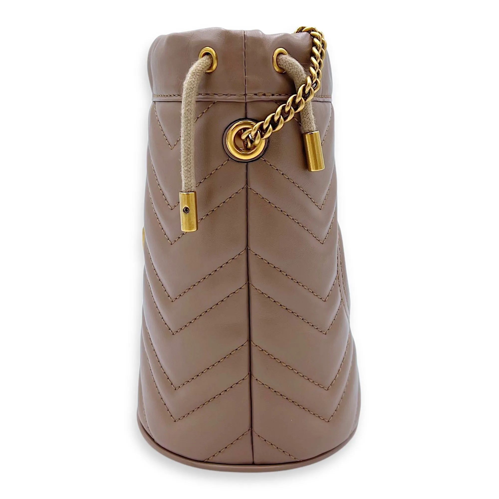 GG Marmont Bucket Bag Beige in Calfskin, Gold hardware
