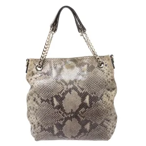 Green/Black Python Embossed Suede Chain Tote