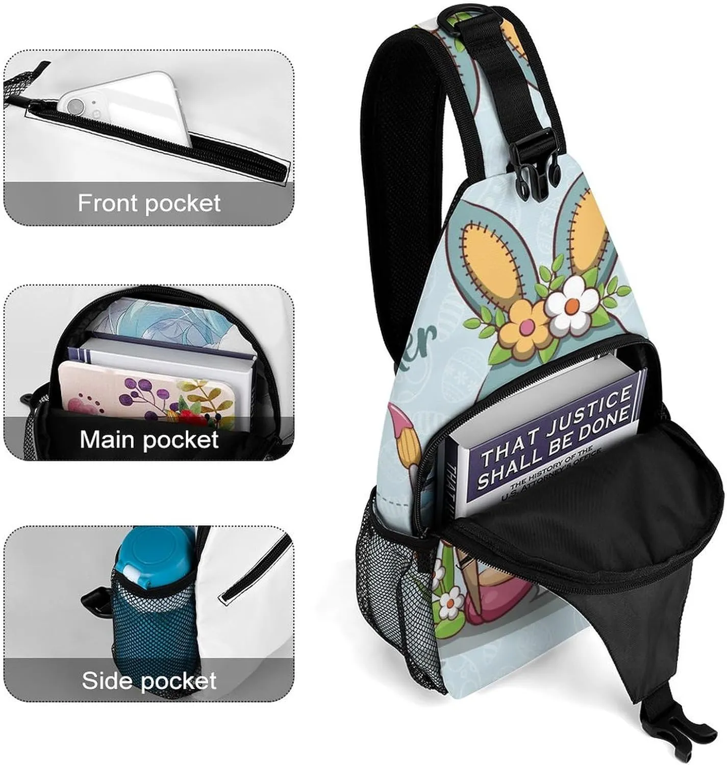 Happy Easter Gnome Sling Backpack, Crossbody Shoulder Bag, Chest Bags for Outdoor Travel Fitness