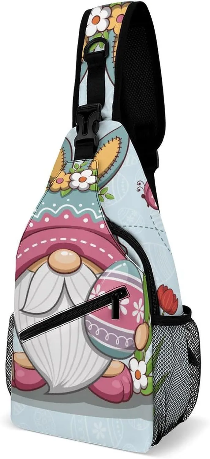 Happy Easter Gnome Sling Backpack, Crossbody Shoulder Bag, Chest Bags for Outdoor Travel Fitness