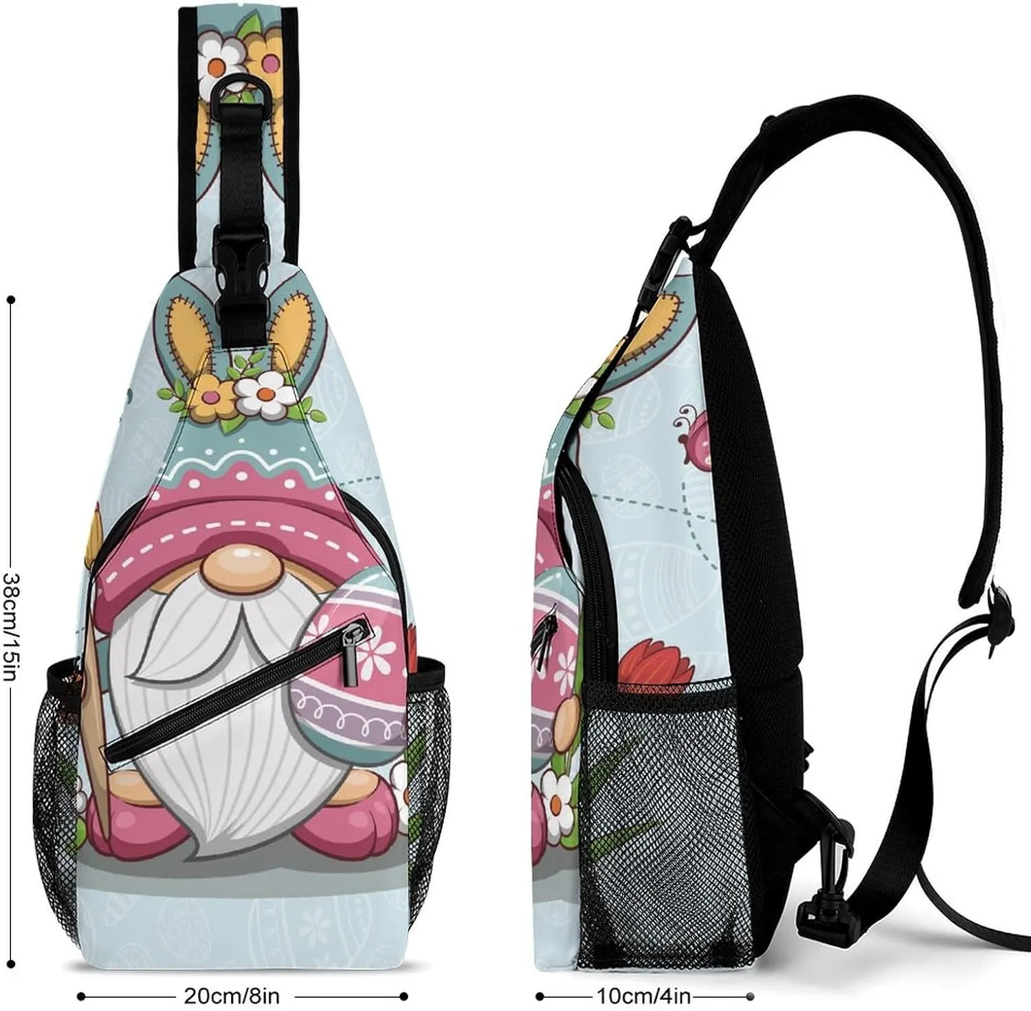 Happy Easter Gnome Sling Backpack, Crossbody Shoulder Bag, Chest Bags for Outdoor Travel Fitness